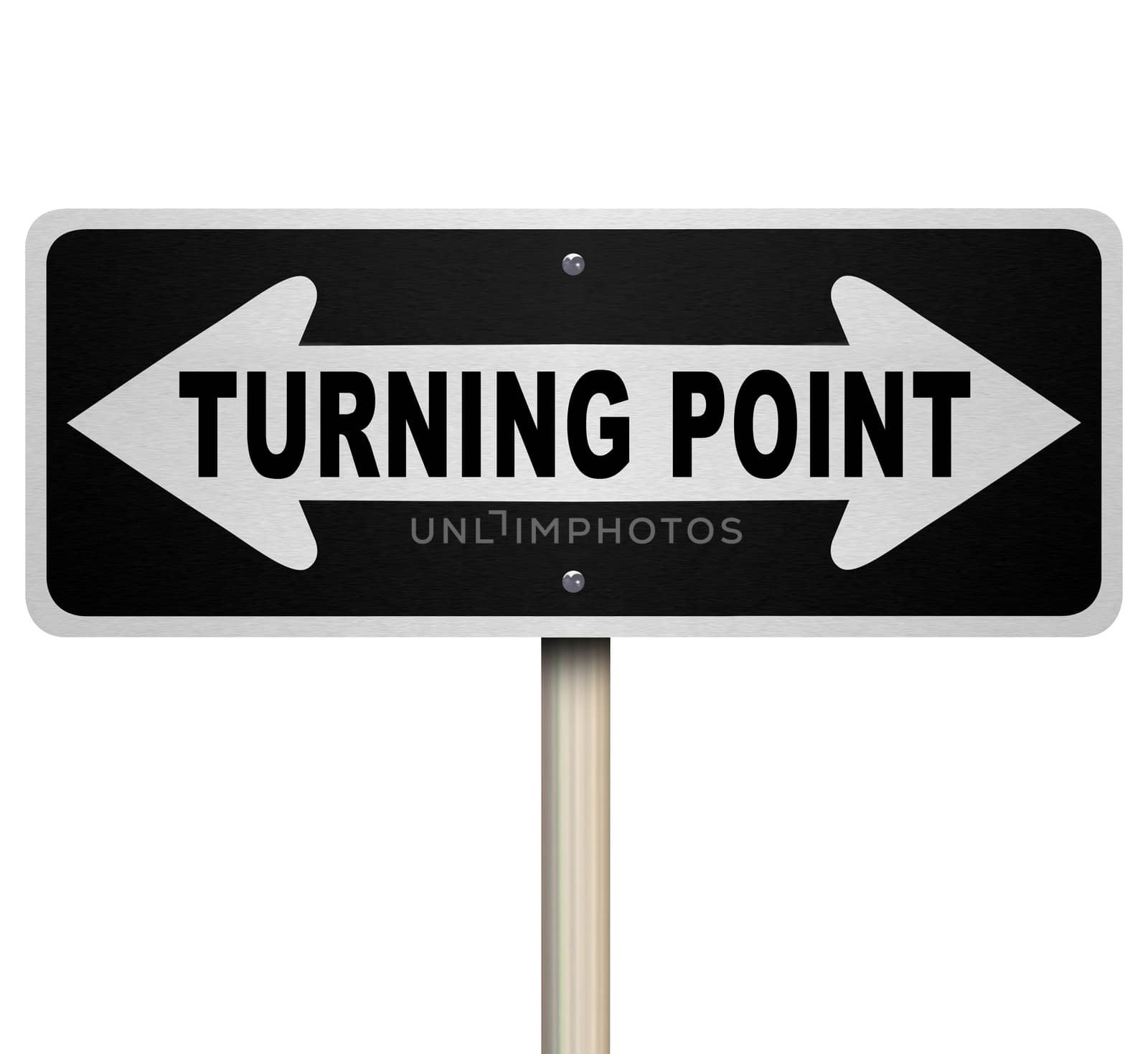 A road sign with the words Turning Point and arrows pointing left and right representing an important moment for you to make a major decision that will have big impact on your life or career