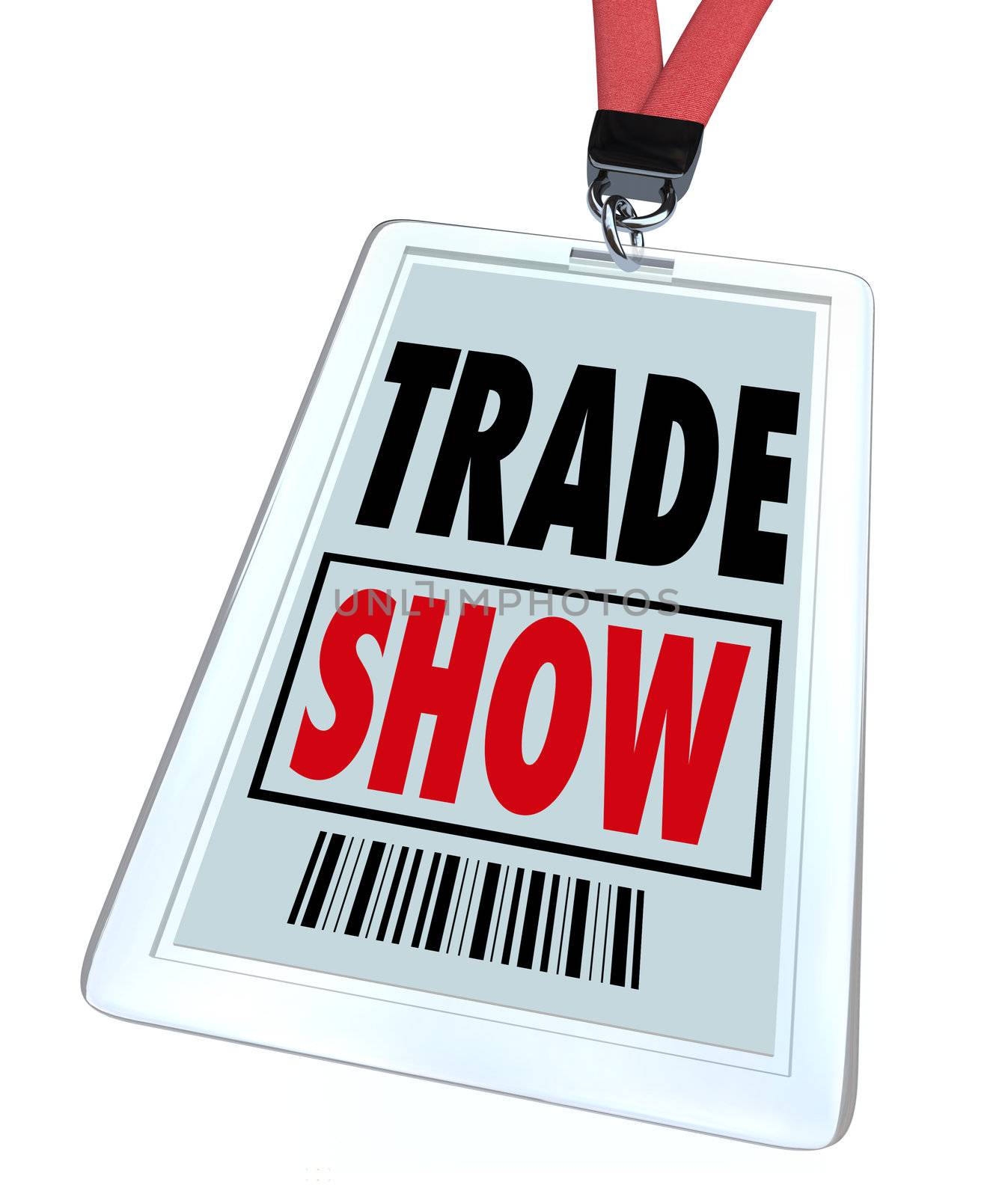 A badge and lanyard reading Trade Show for attendees to wear as a pass to get into a conference, convention or other large event