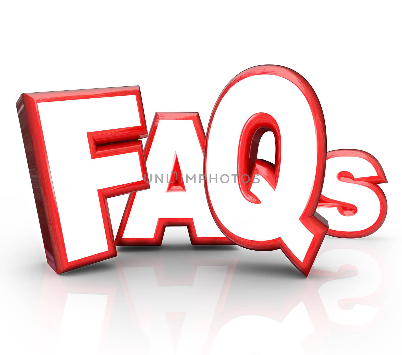 The letters FAQs standing for Frequently Asked Questions in 3D lettering representing question and answer period or forum to get you the solution and help you need for a problem or confusion
