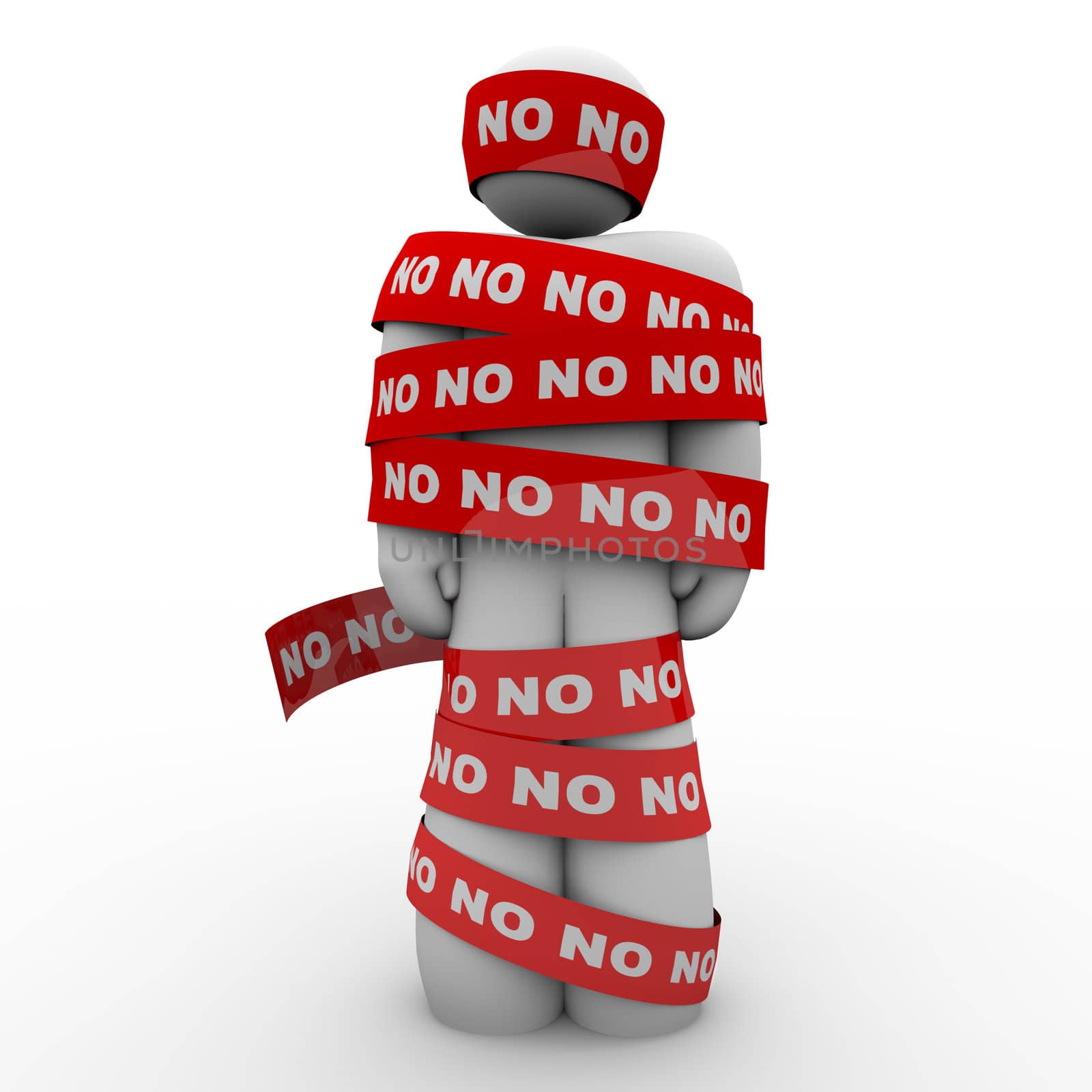 No Word Man Wrapped in Red Tape Denied Rejection by iQoncept