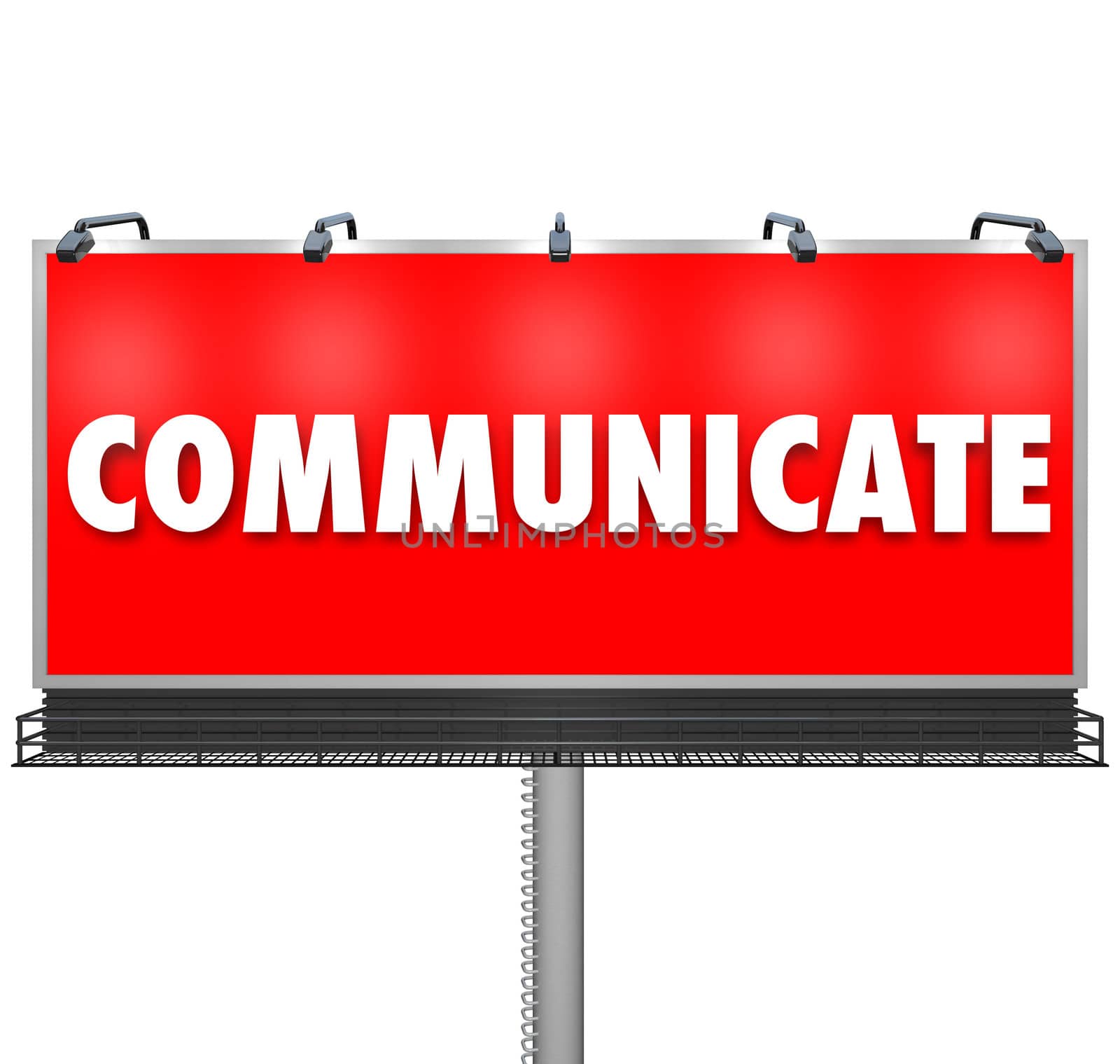 A huge red outdoor billboard displays the word Communicate to share an idea, build awareness of a problem or concern, or advertise a new product