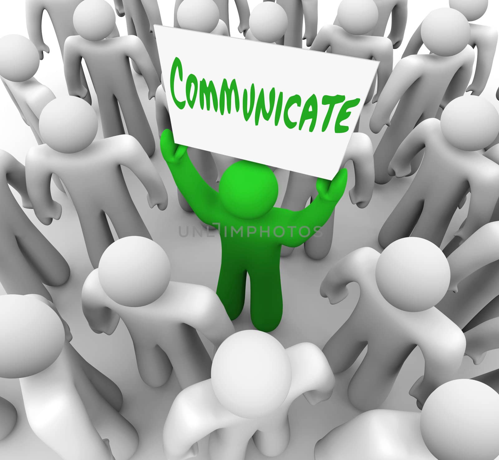 Communicate Person Holds Sign Get Attention of Crowd People by iQoncept