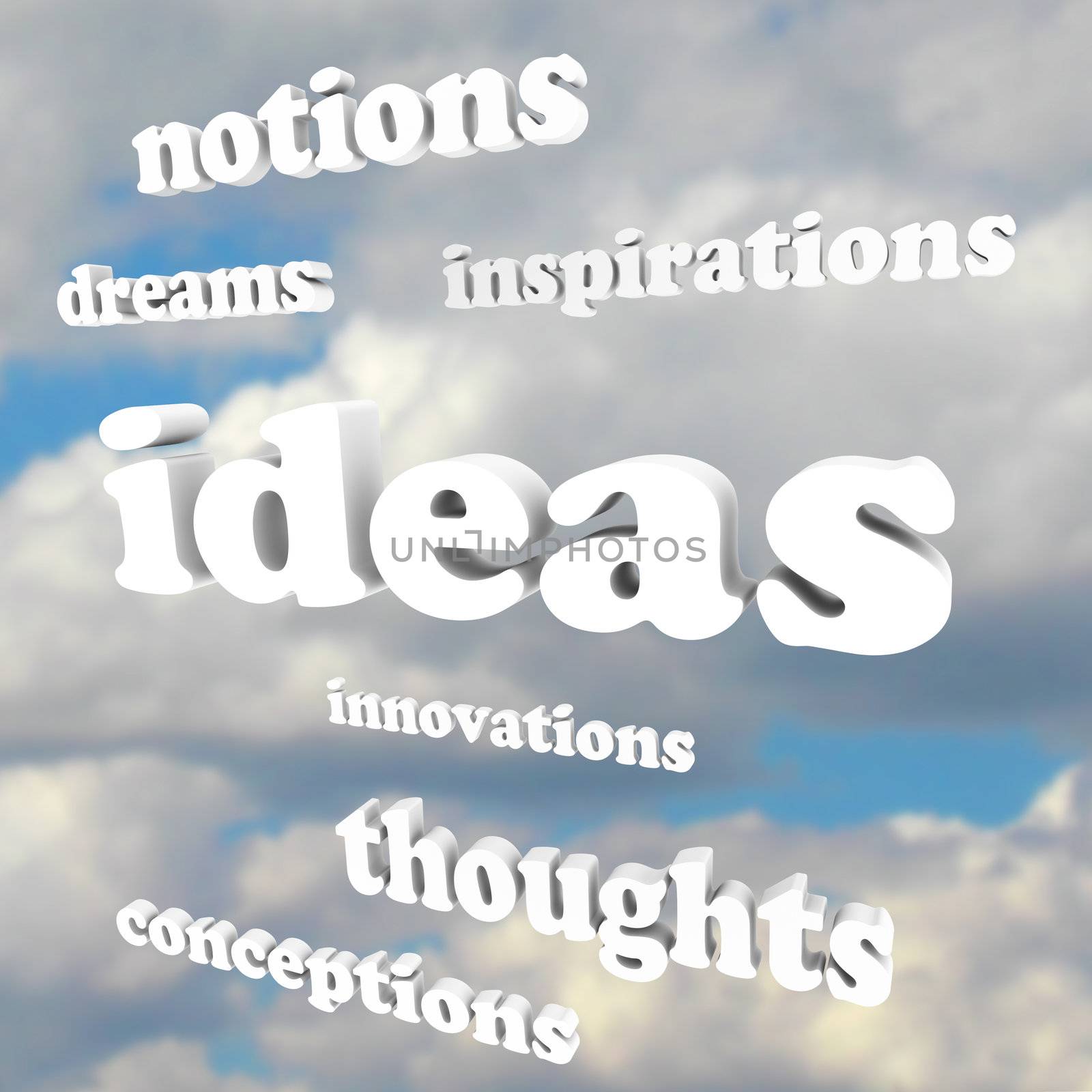 Ideas Words in Sky Dreams of Creativity and Innovation  by iQoncept