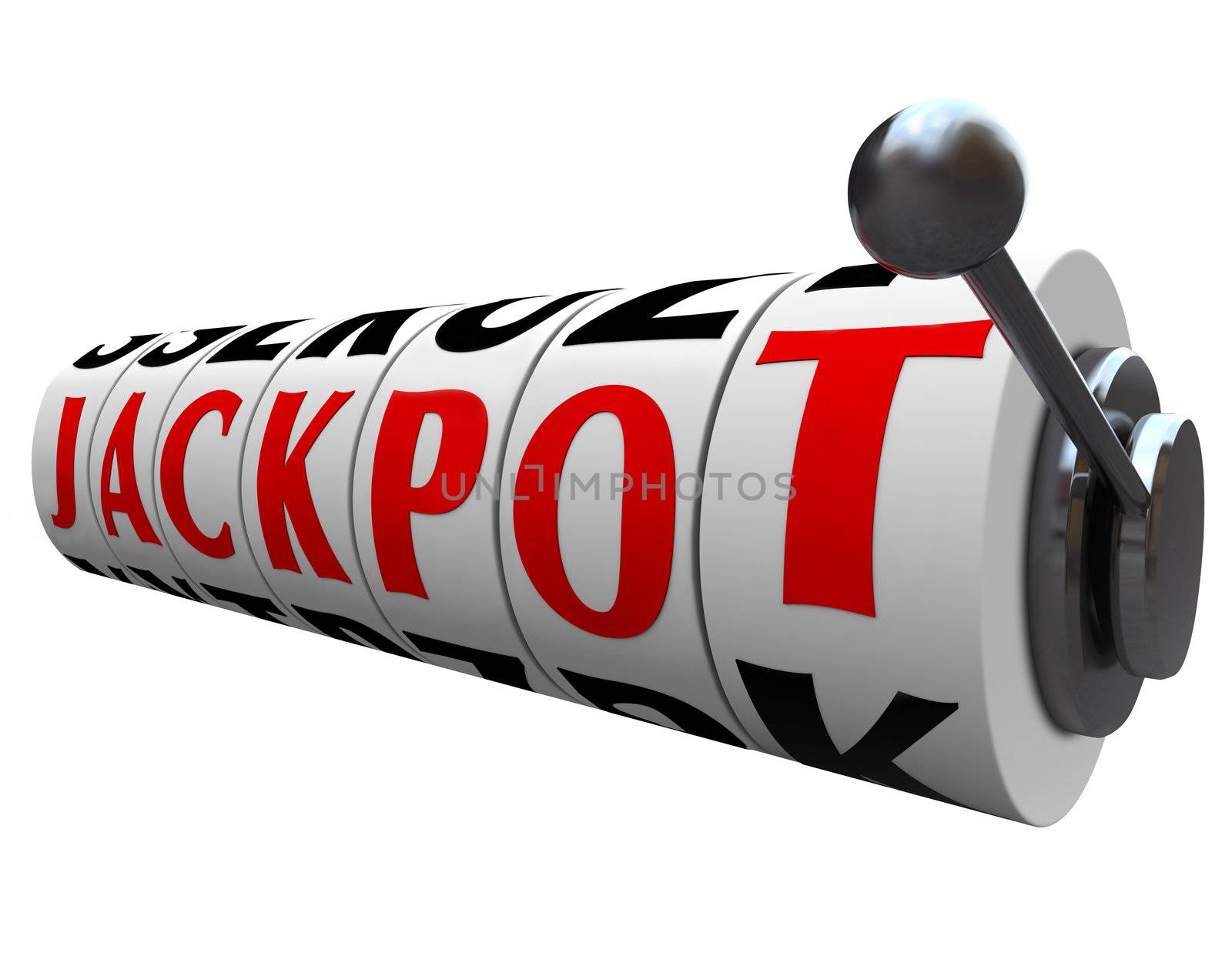 The word Jackpot appears on slot machine wheels illustrating the money payout of a game or form of gambling
