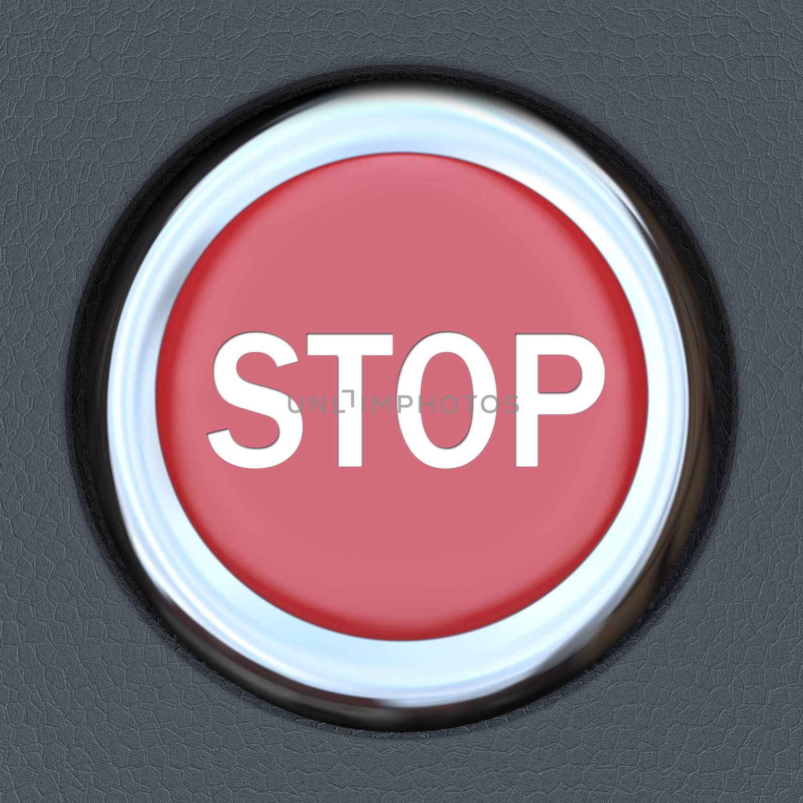 A red car ignition button with the word Stop to symbolize danger or emergency and the immediate need to turn off the engine