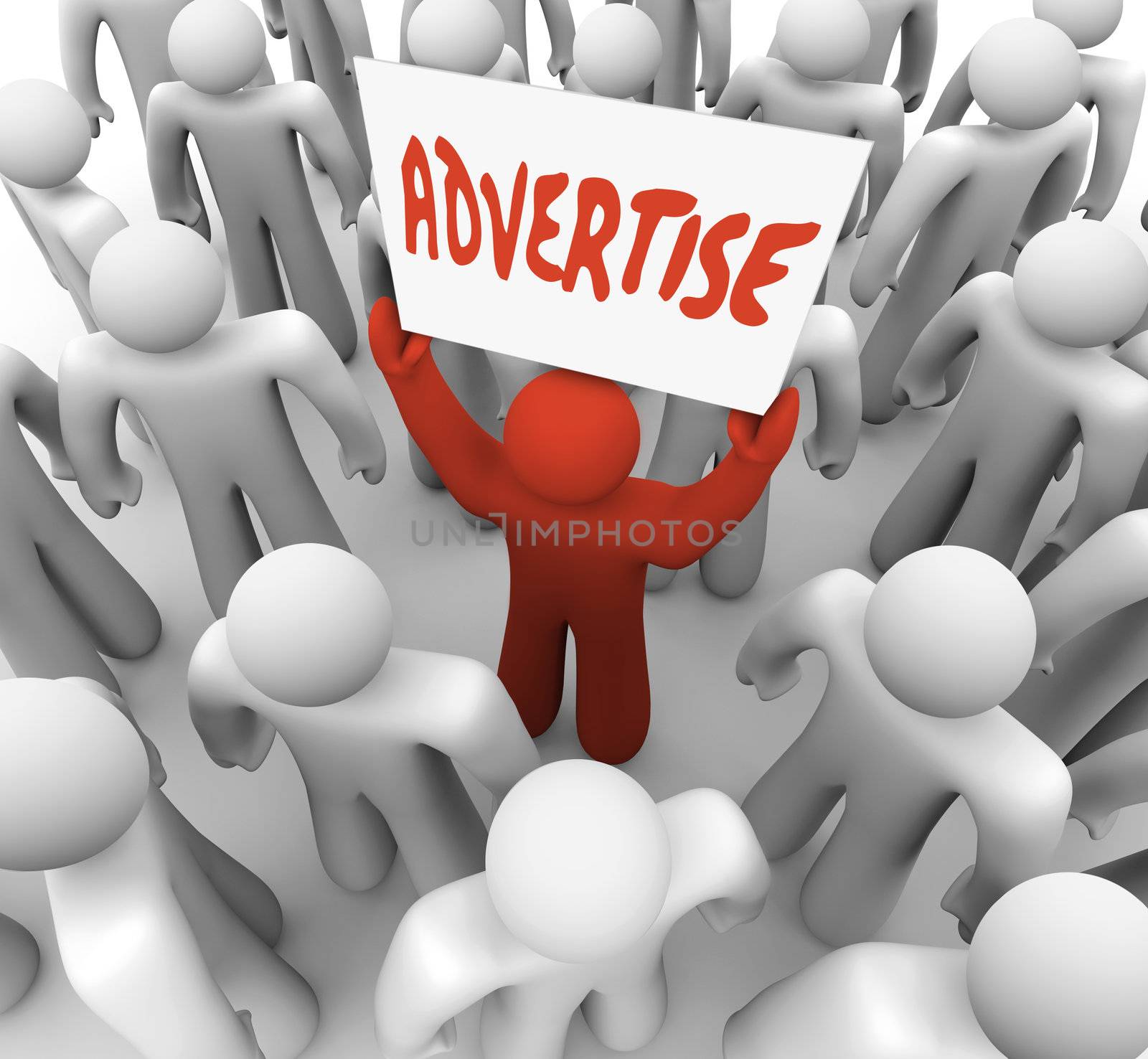 Advertise Man Holds Banner Sign to Attract Customers in Crowd by iQoncept