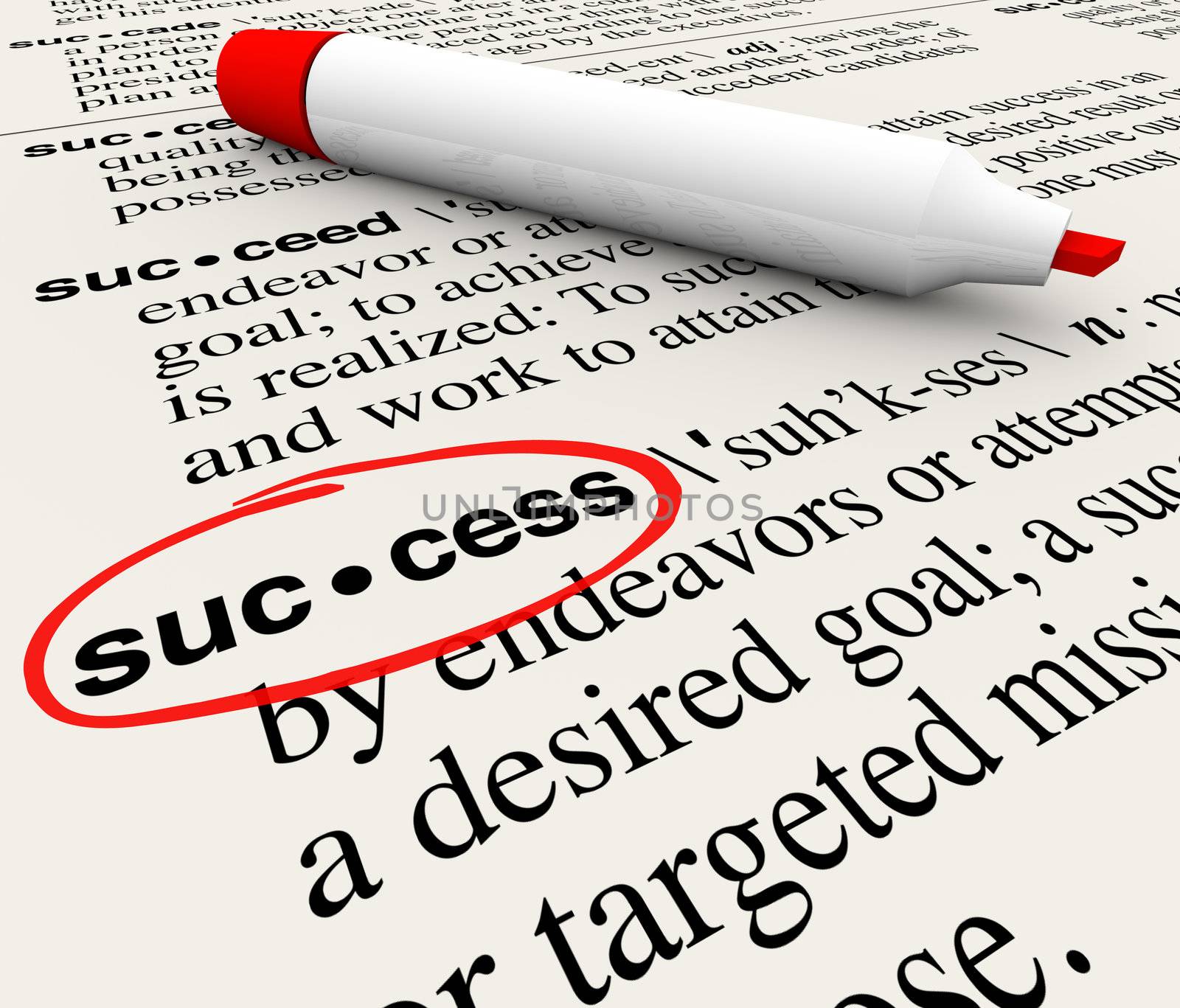 The word Success and its definition circled in a dictionary, defined to convey the meaning of a successful mission or objective