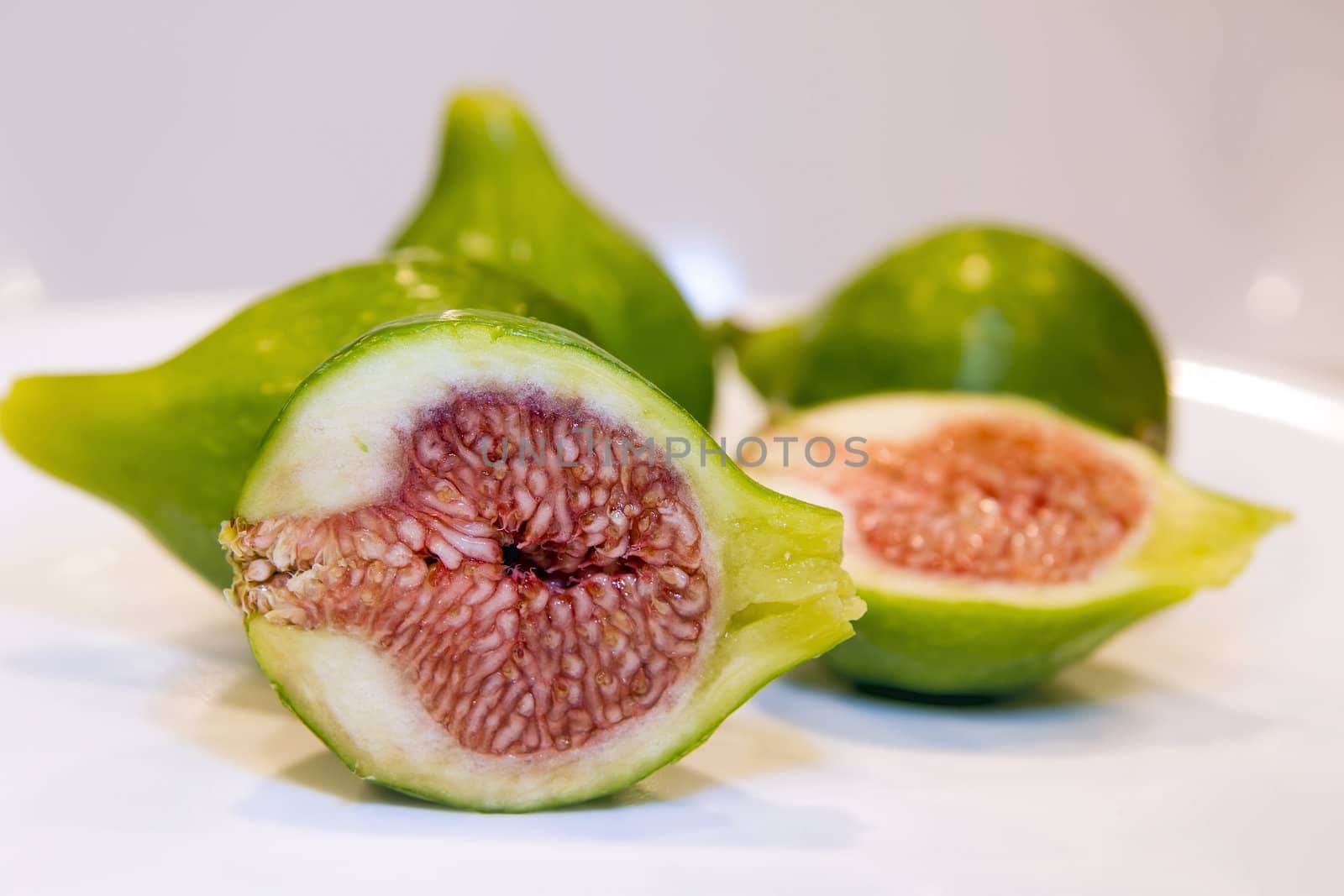 Fig Fruits Cut in Half Closeup Macro