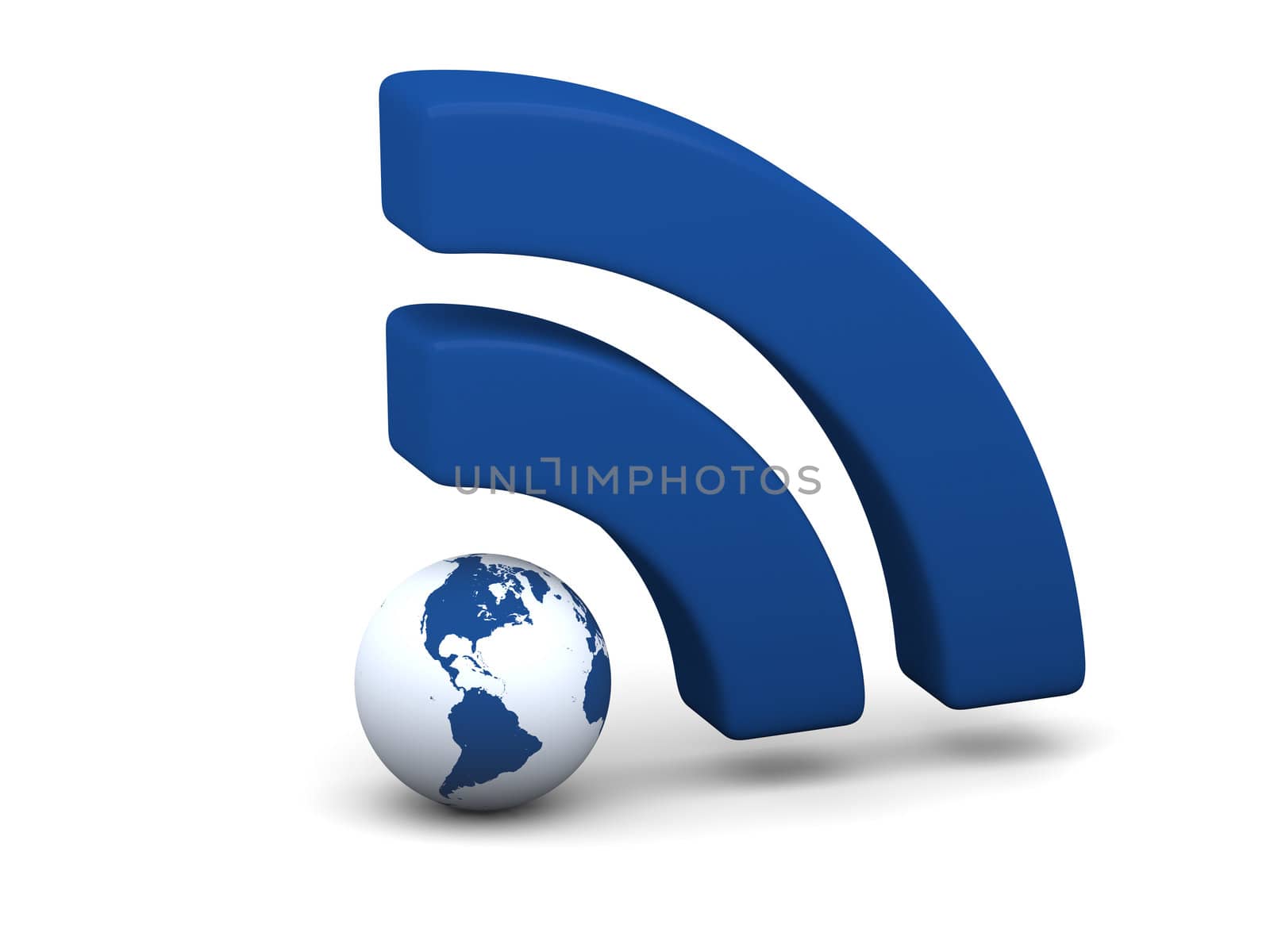Blue WiFi symbol with planet Earth isolated on white background. Elements of this image furnished by NASA.