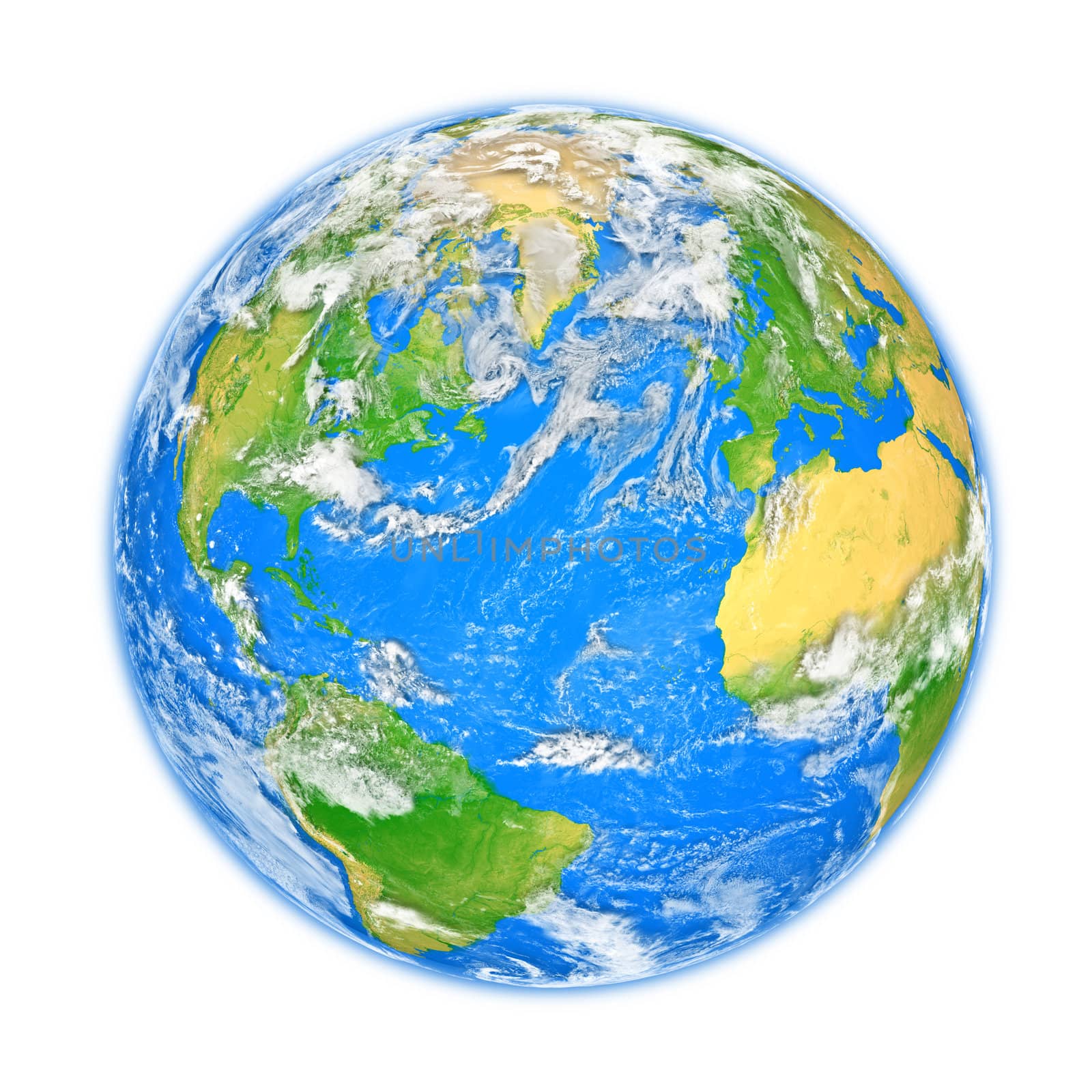 Planet Earth with clouds isolated on white background. Elements of this image furnished by NASA.