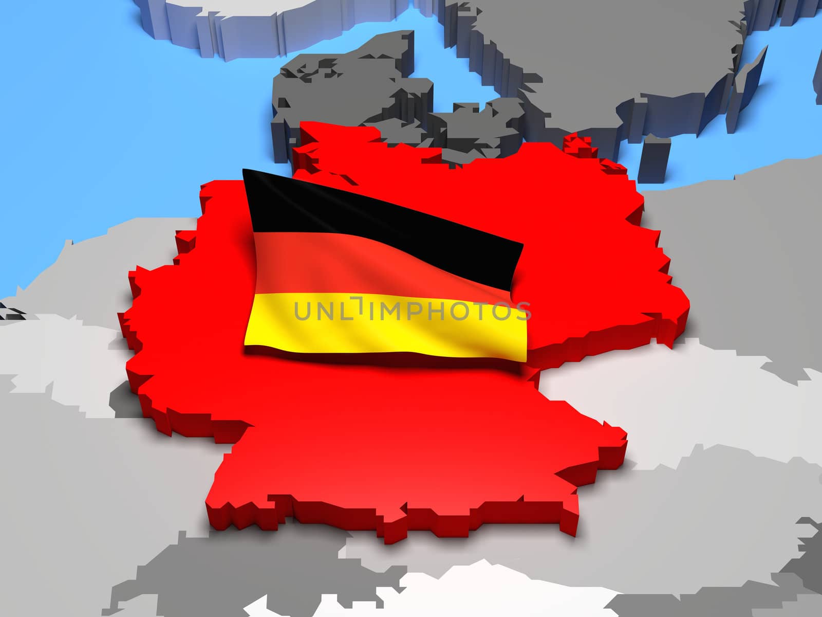 Germany with german national flag on map of Europe
