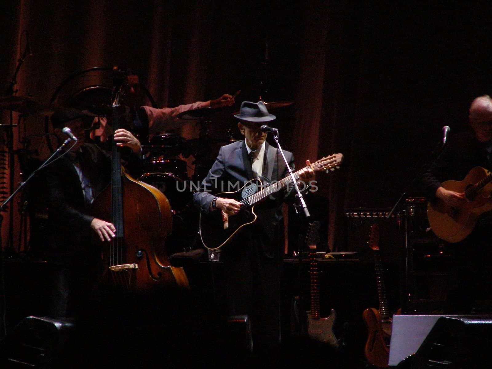 FLORENCE, SEPTEMBER 1ST: Leonard Cohen sings in front of a big audience for his only Italian date of the tour in Florence, piazza Santa Croce on September 1st, 2010.