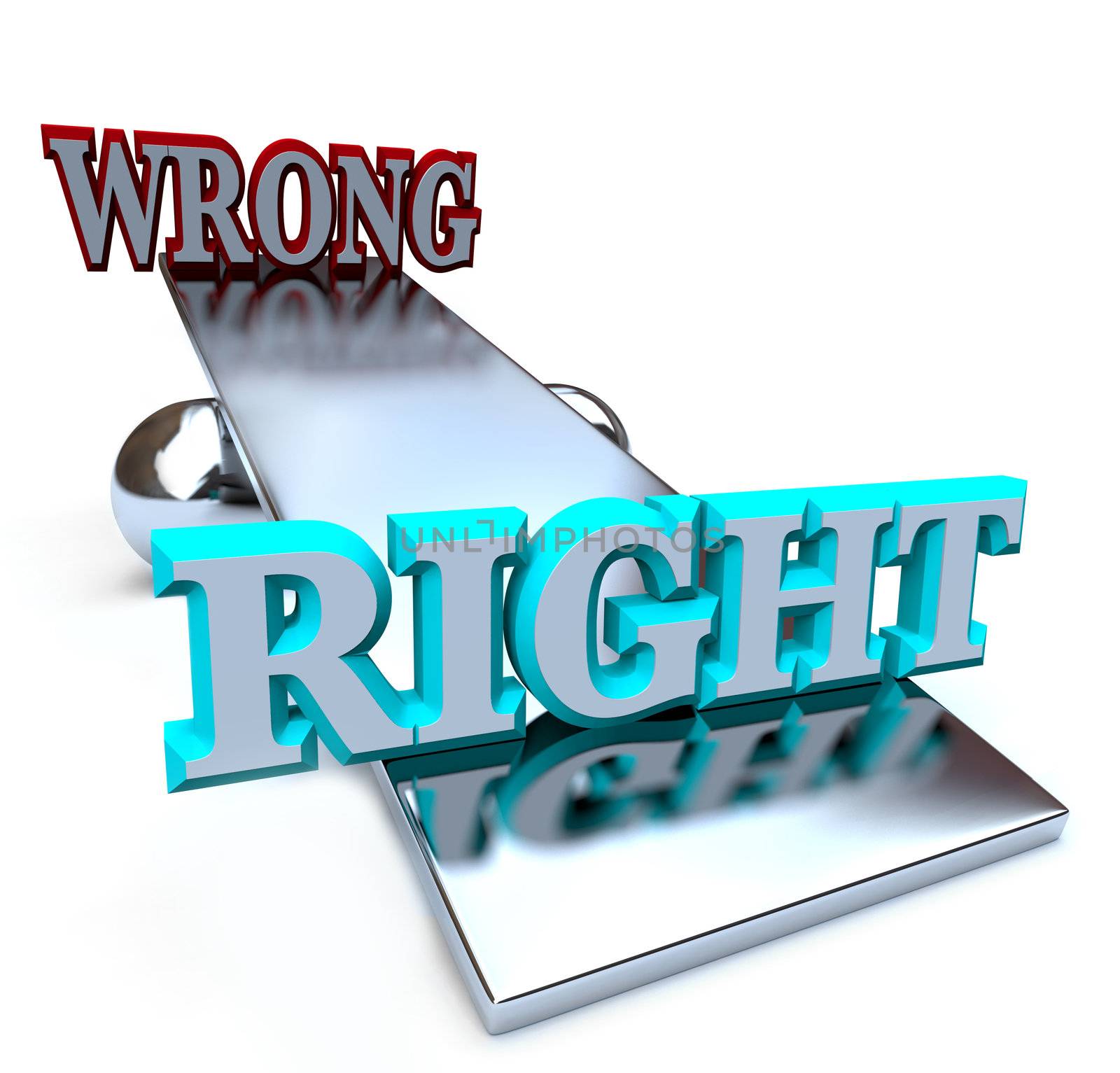 A see-saw balance tips in favor of doing right vs doing something wrong, weighing the options of these two moral choices