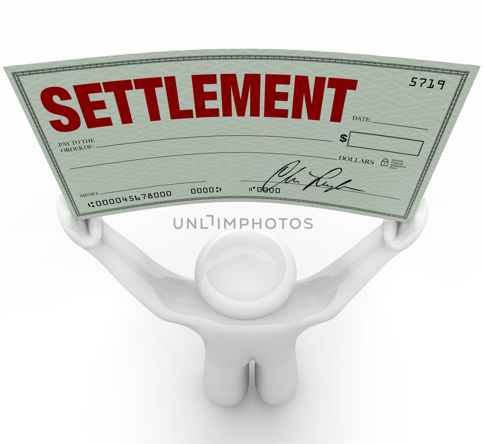 Man Holding Big Settlement Check Agreement Money by iQoncept