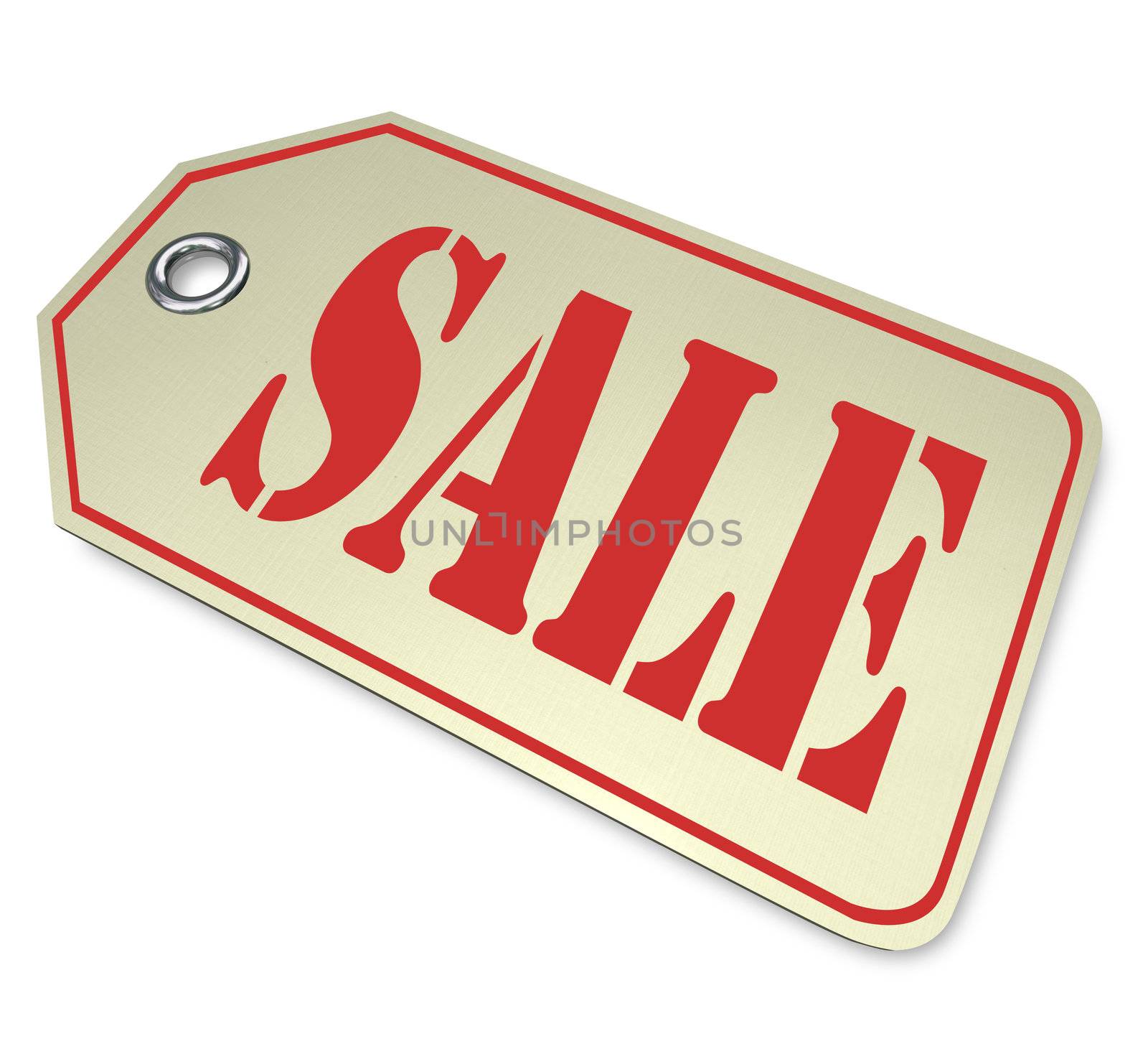 A price tag with the word Sale, illustrating a reduced discount or markdown on merchandise during a limited-time clearance event at a store or online retailer