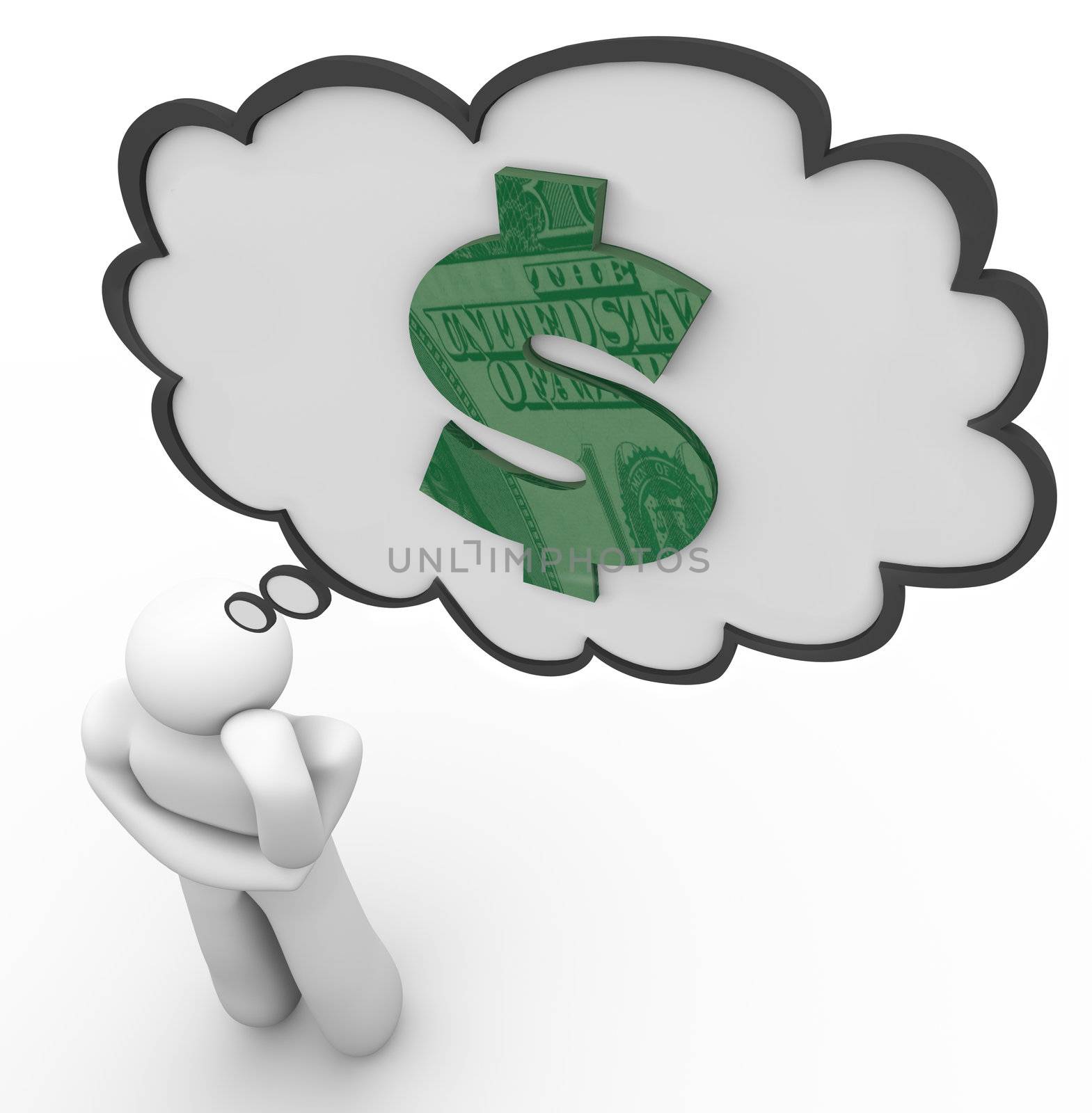 Dollar Sign Thought Cloud Person Thinking How to Gain Wealth by iQoncept