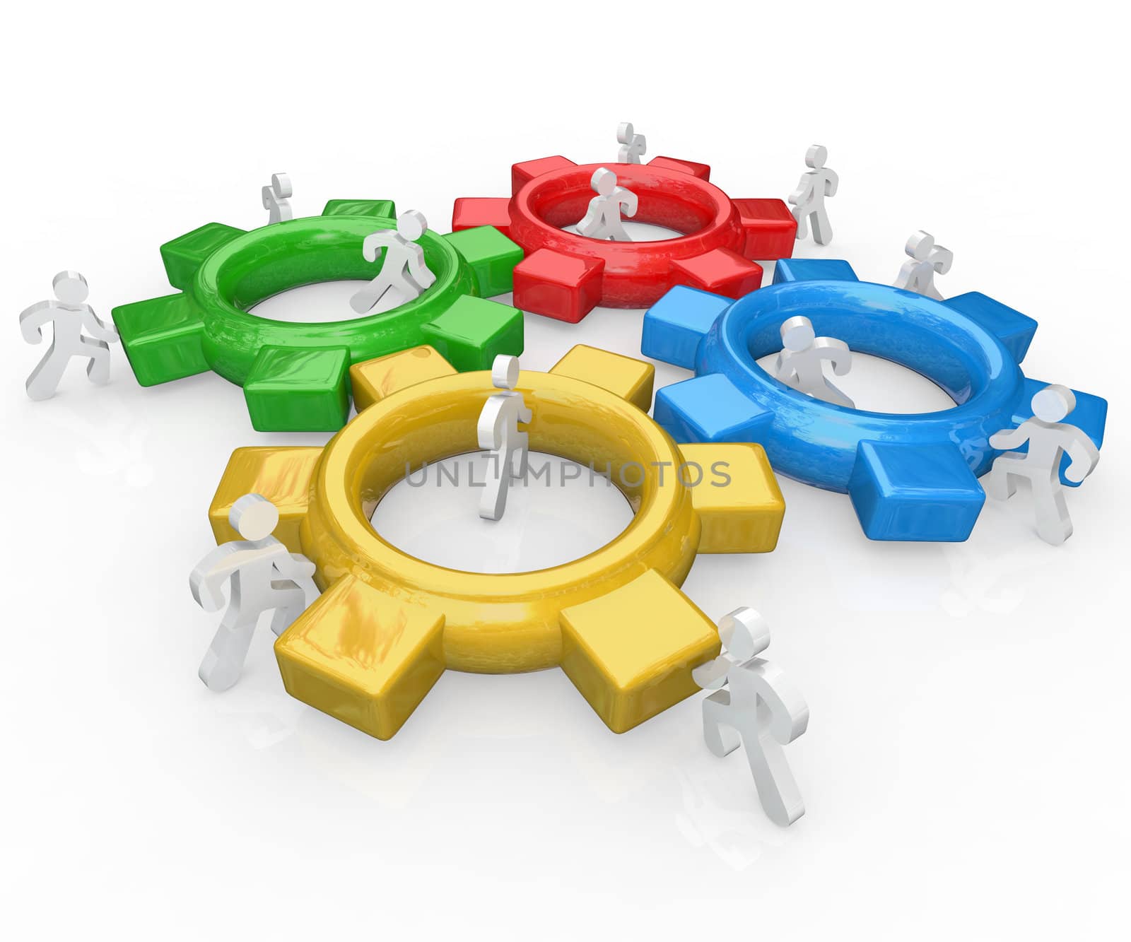 Team of People Push Gears Together Teamwork Success by iQoncept