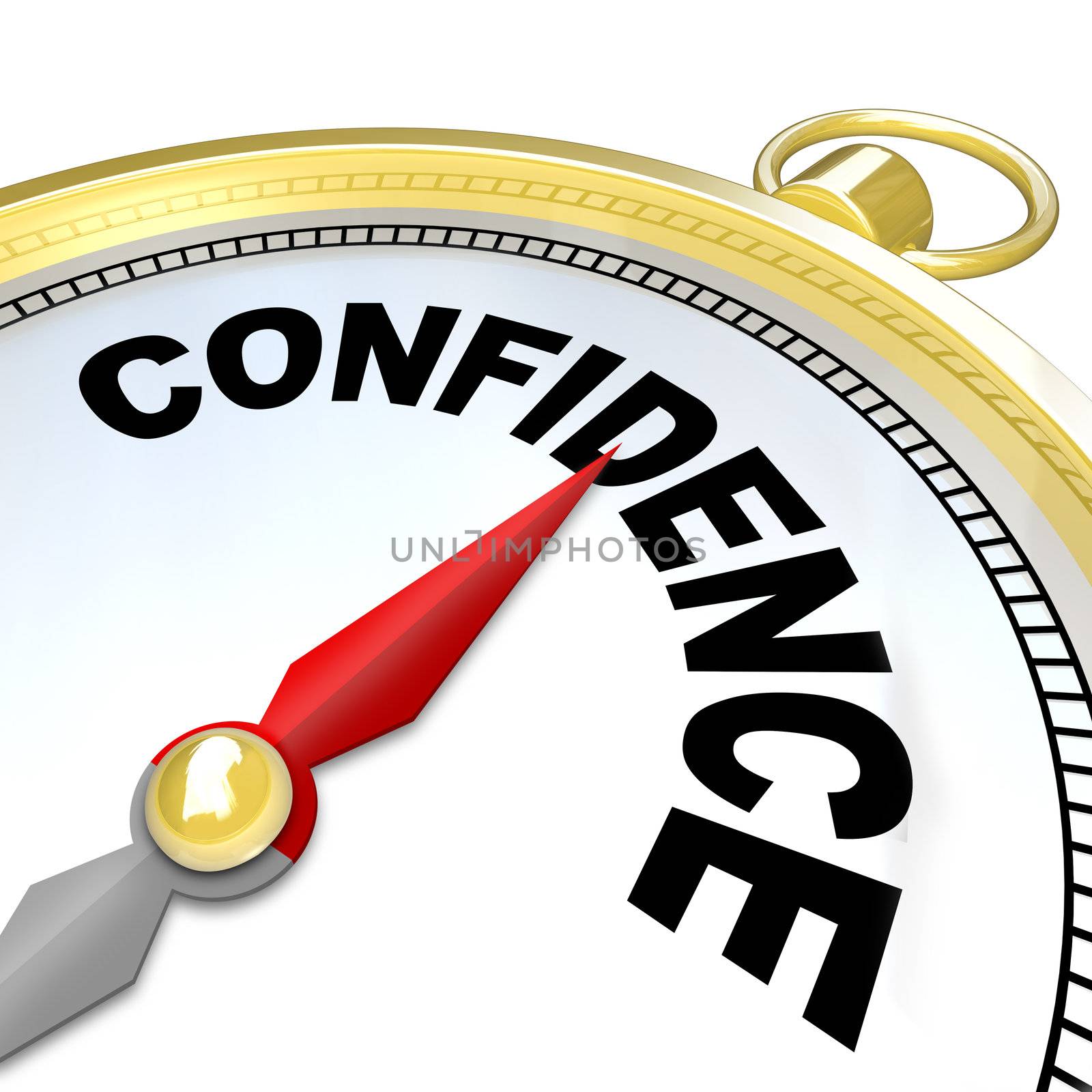 A compass with the word Confidence leads you to success by finding your inner strength needed to direct you to reaching your goals in life