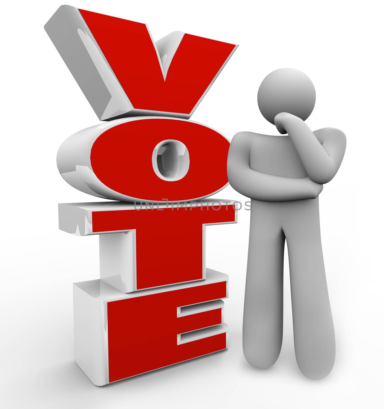 Vote Thinking Person Stands Beside Word Considering Options by iQoncept