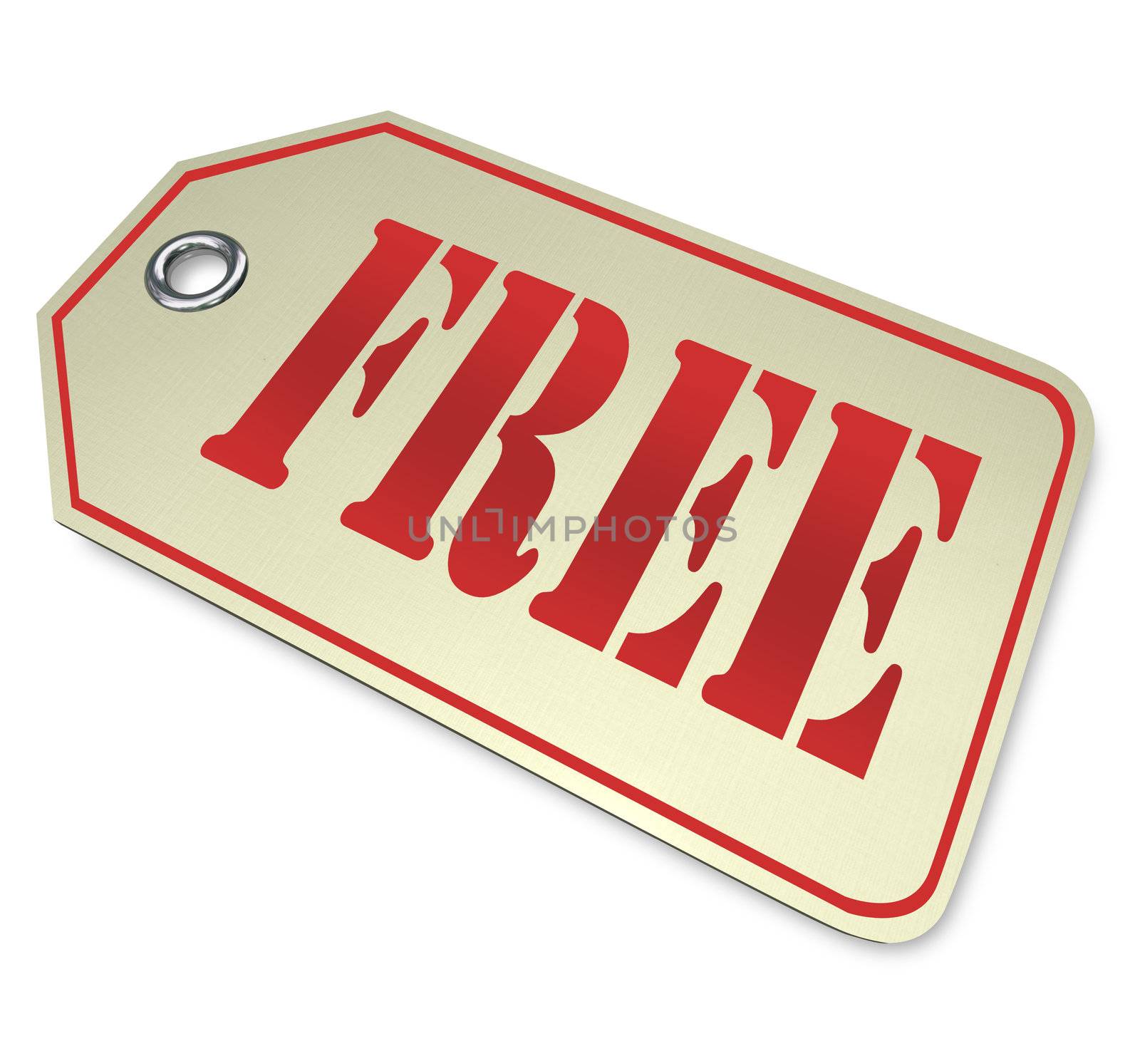 A price tag with the word Free on it, representing a complimentary item in a discount sale or clearance event