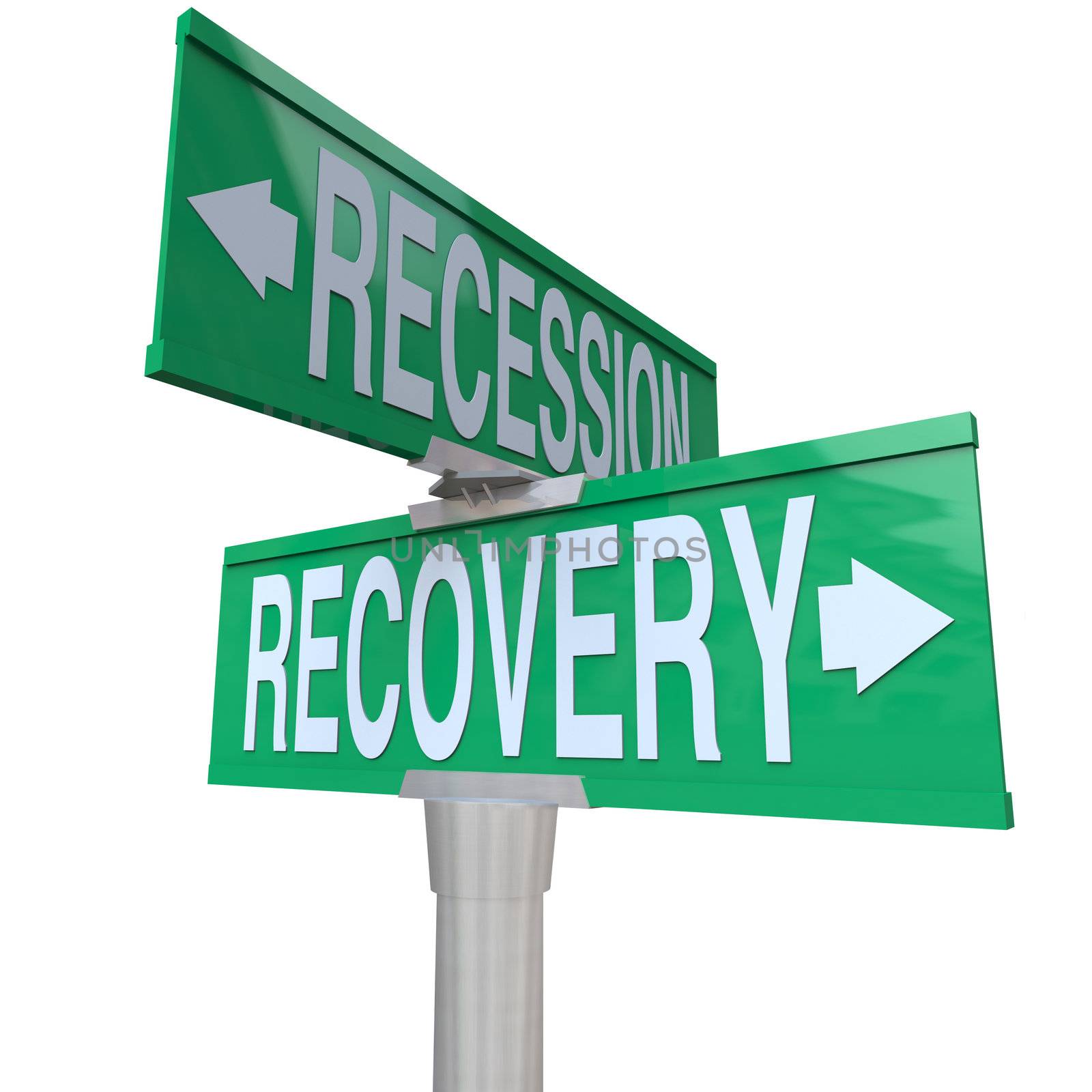 Recession Recovery Street Signs Economy Growth by iQoncept