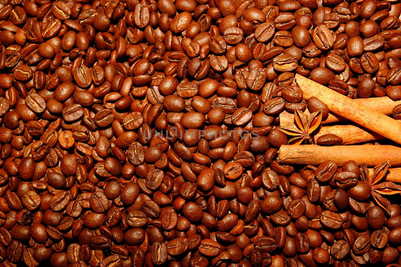 coffee beans with cinnamon and star anise