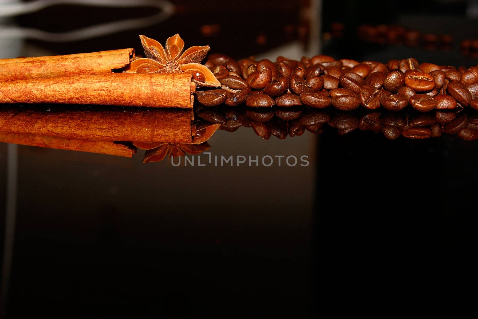 coffee beans with cinnamon and star anise by Natalia-Reutova