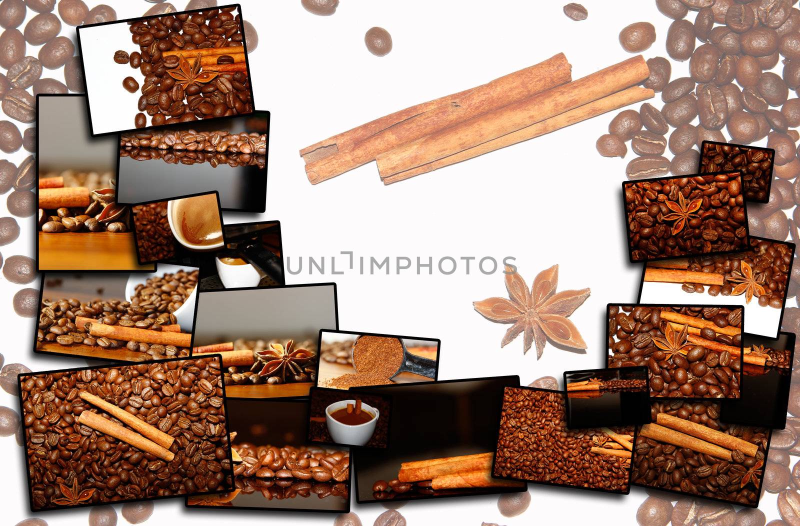 collage (collection) background of different coffee motives