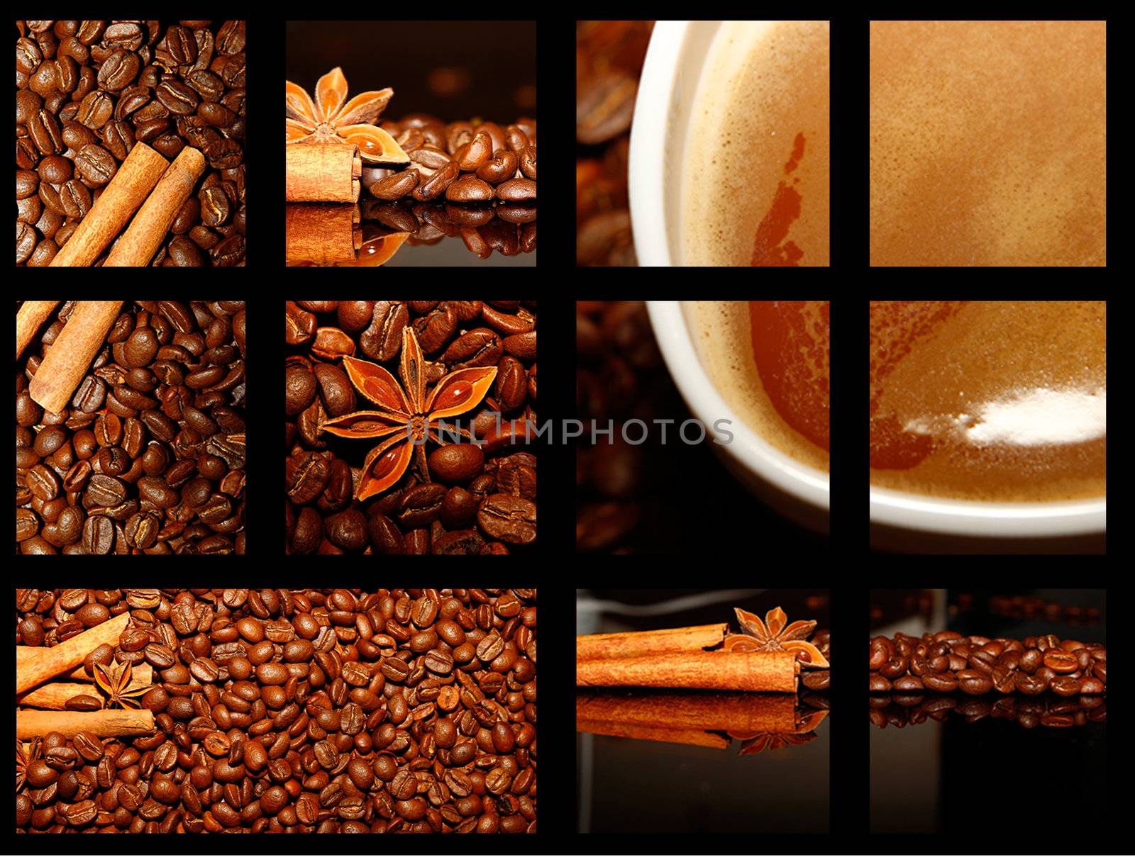 collage (collection) background of different coffee motives