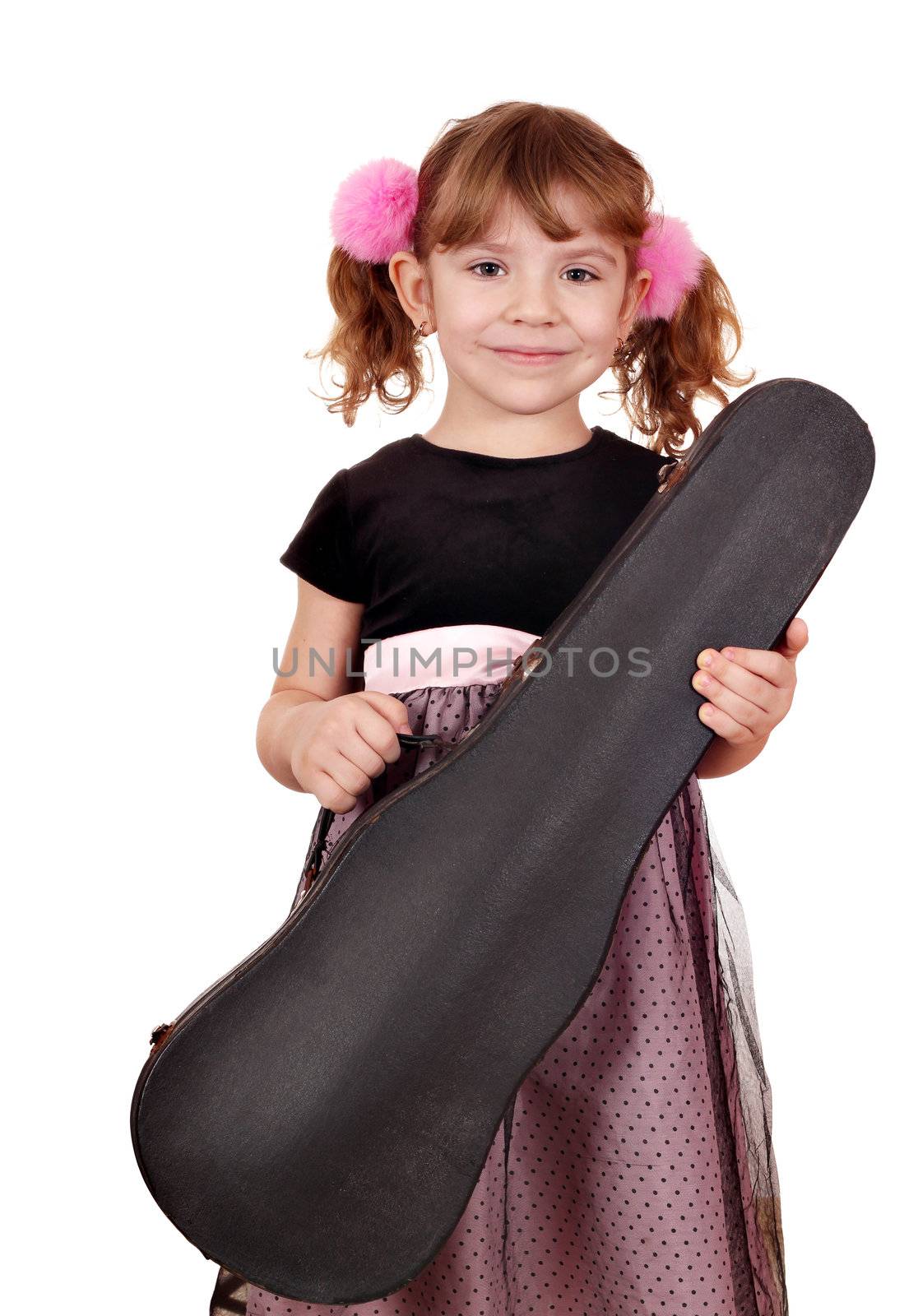 little girl holding violin case