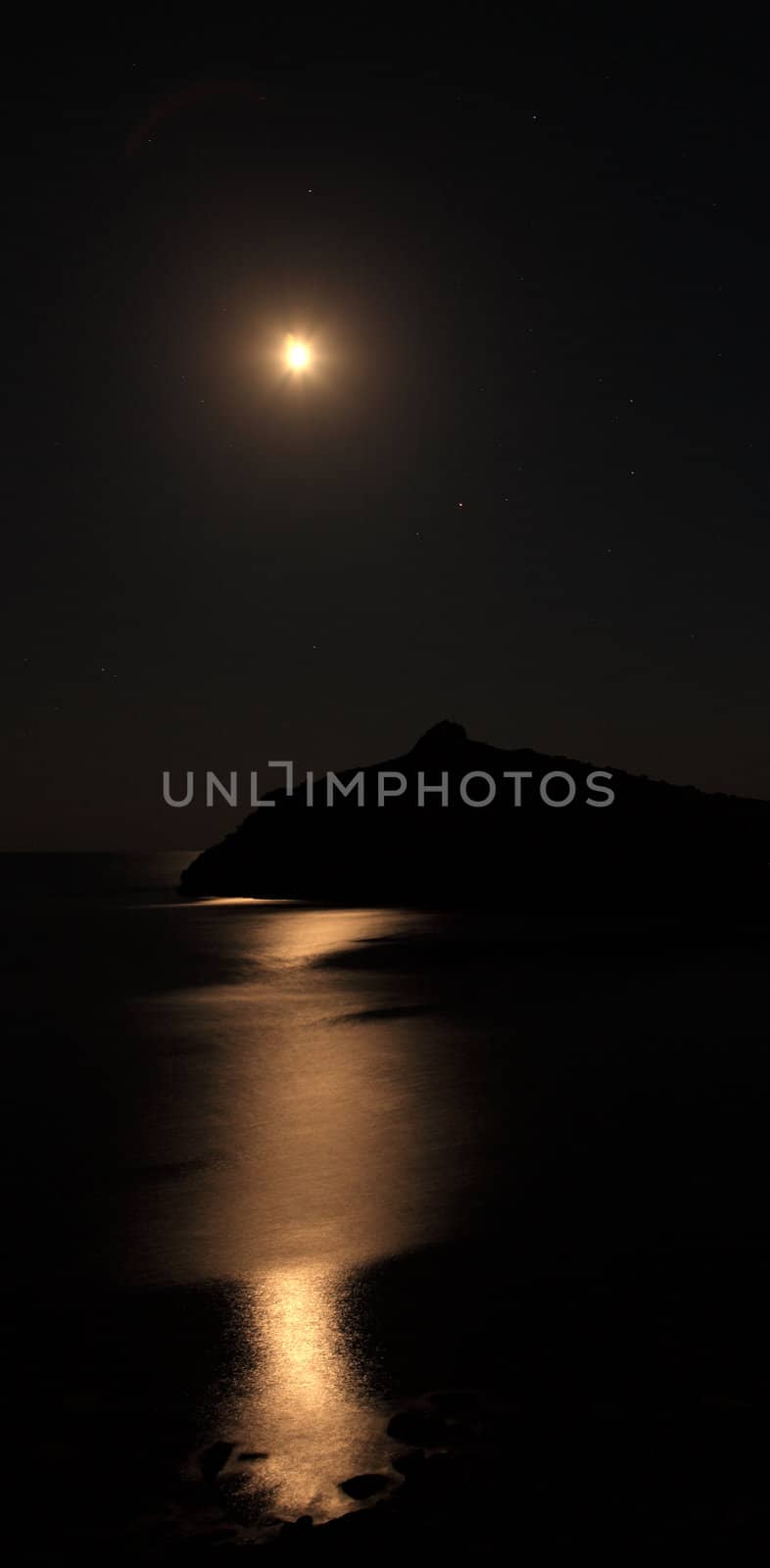 Seascape at night. The coastline moonlight and stars in the sky by aptyp_kok