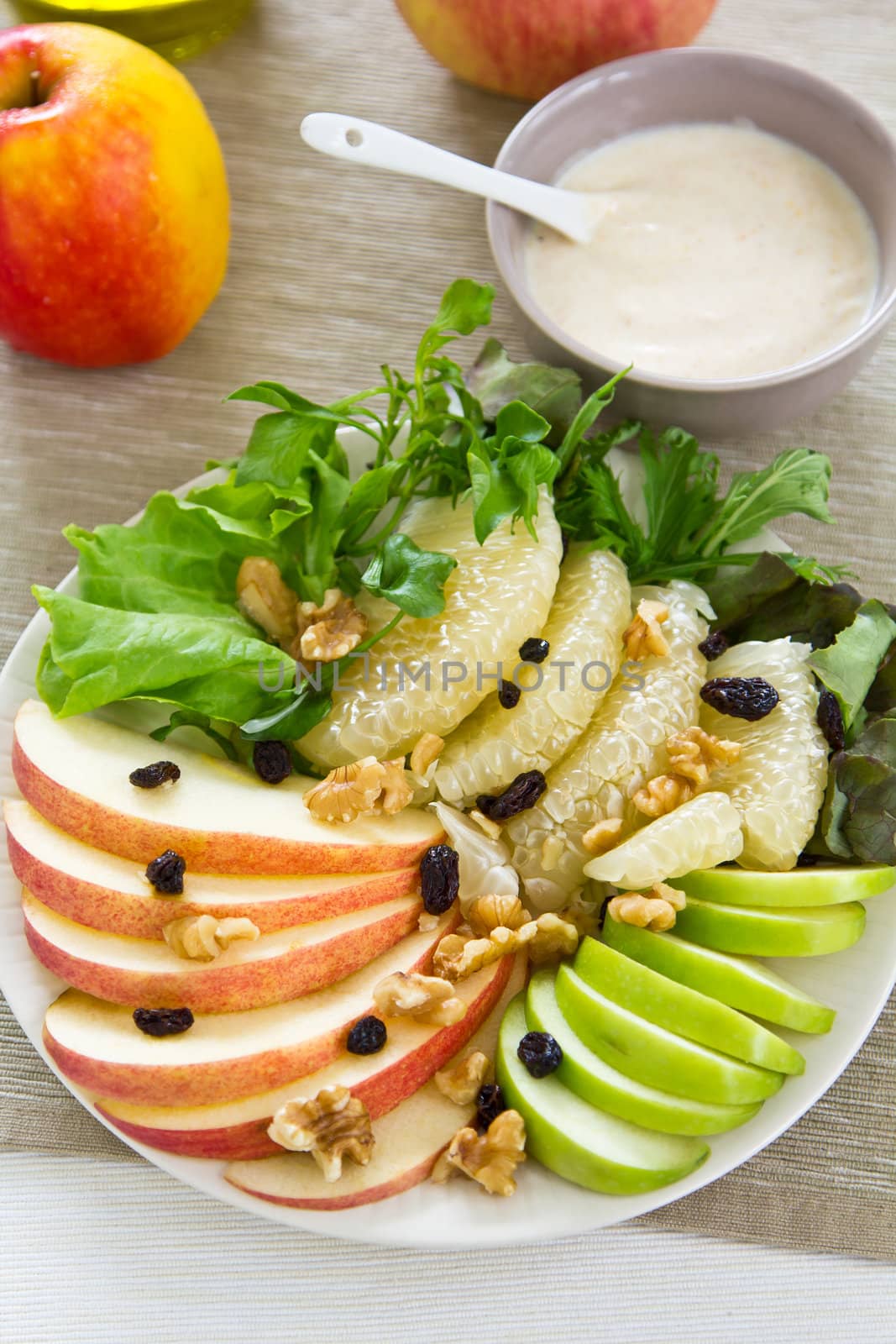 Apple with Grapefruit  and walnut salad by yogurt dressing