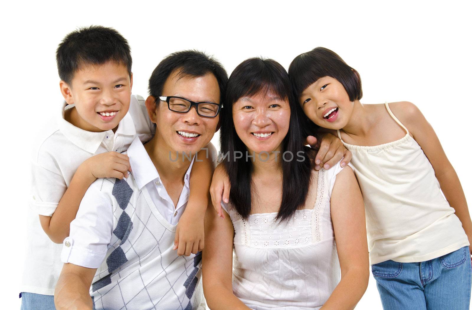 Asian family isolated on white background