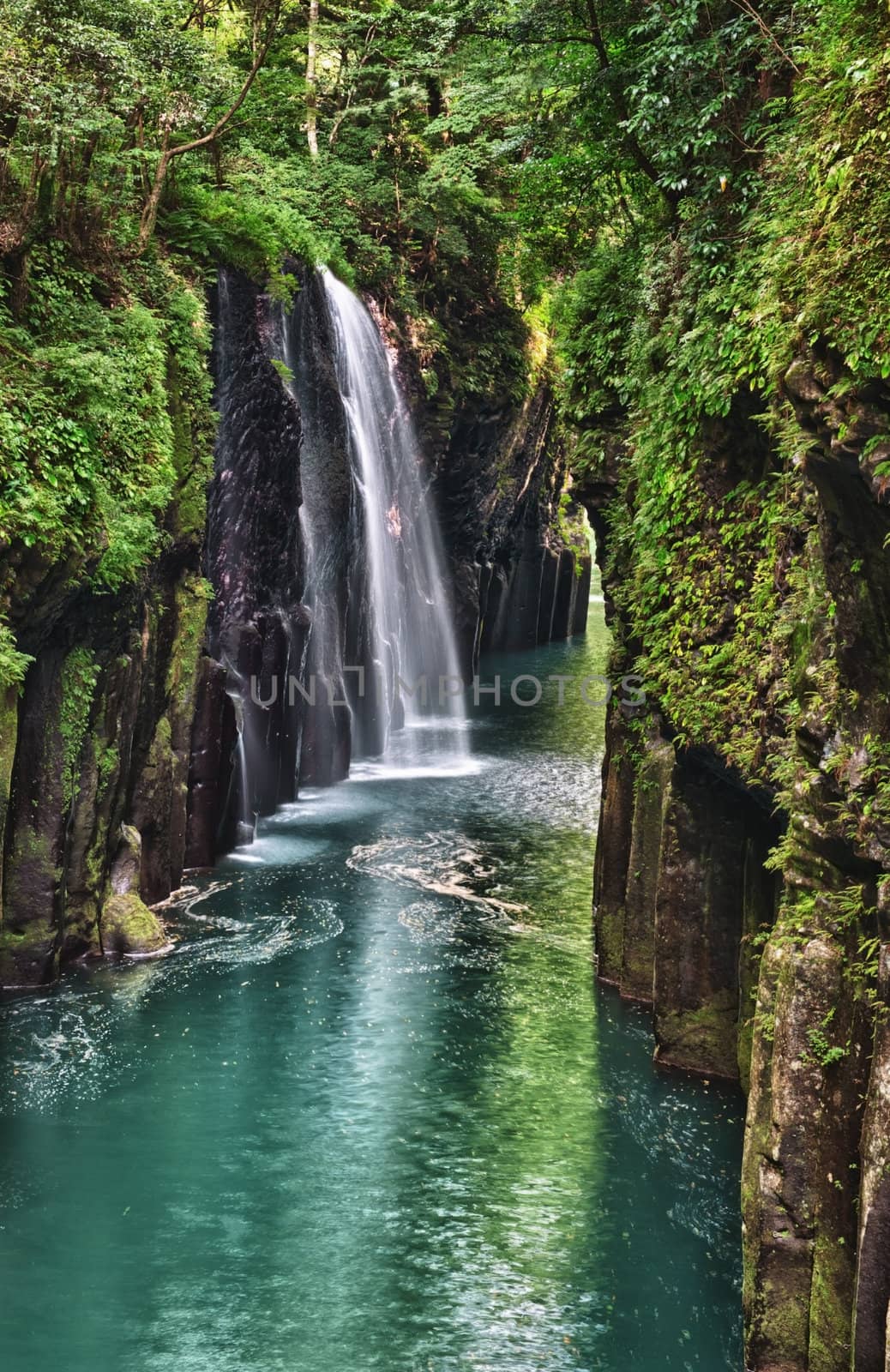 Beautiful gorge Takachiho with a blue river and waterfall, Japan - Kyushu island