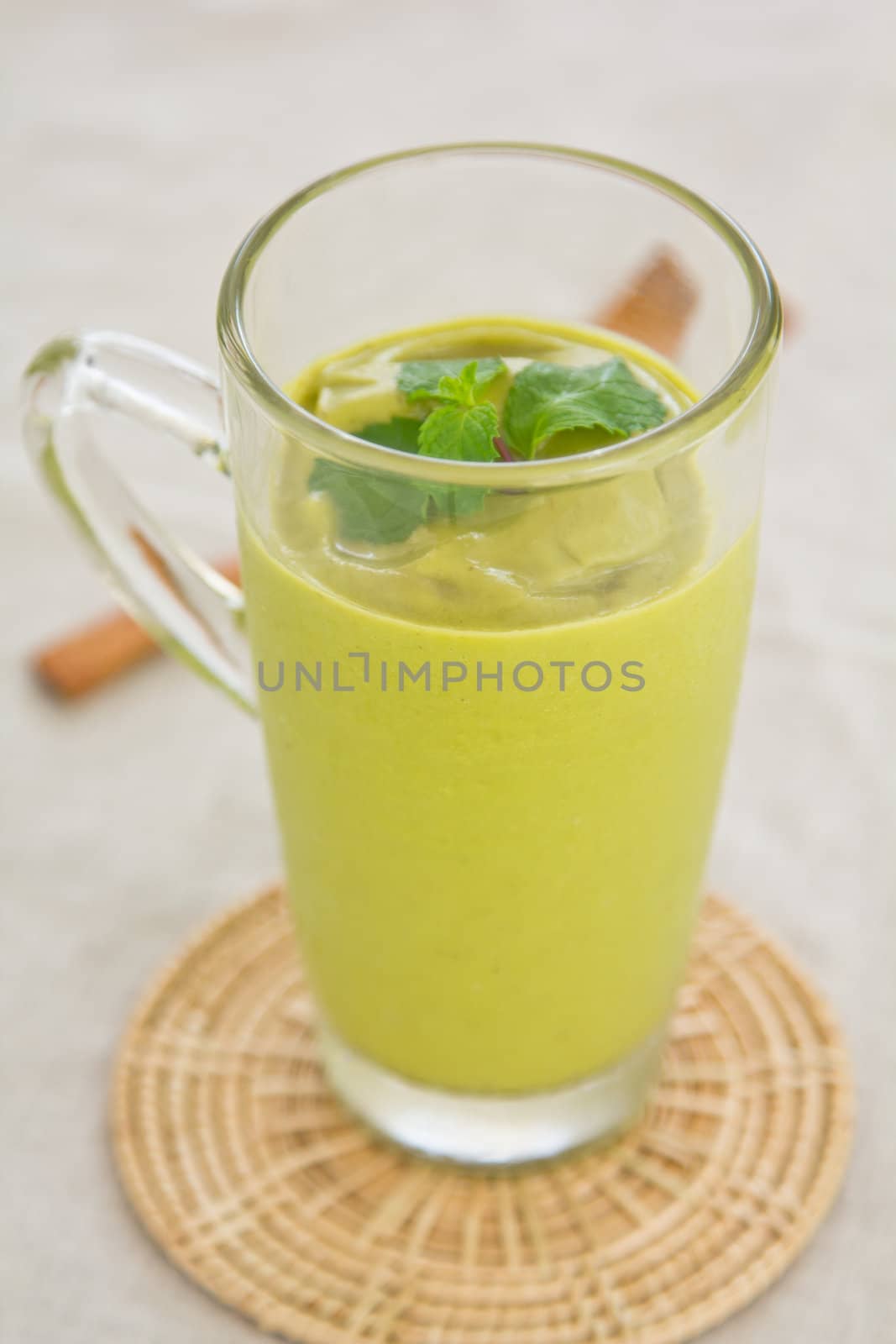 Fresh Avocado smoothie with mint on top
