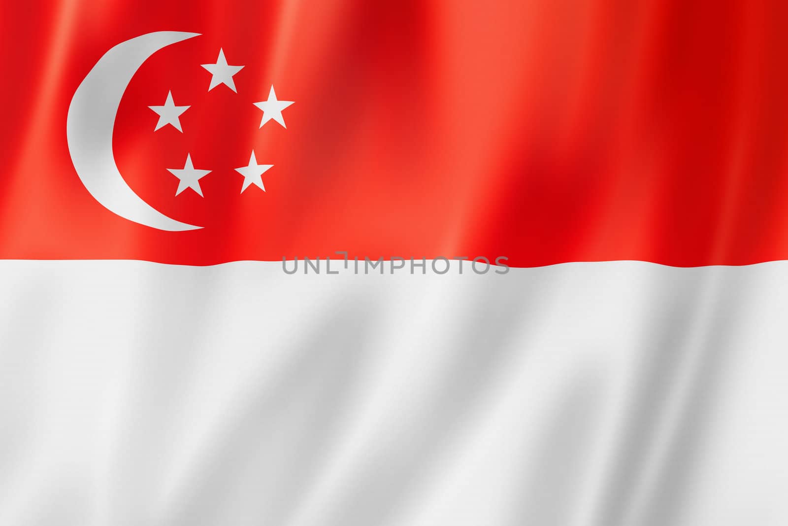 Singapore flag, three dimensional render, satin texture