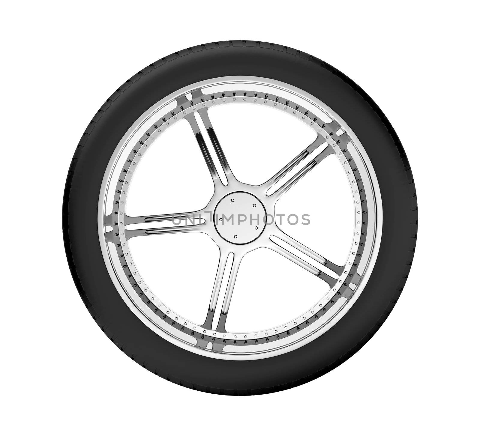 Beautiful car wheel on white background, no shadow. 3D render