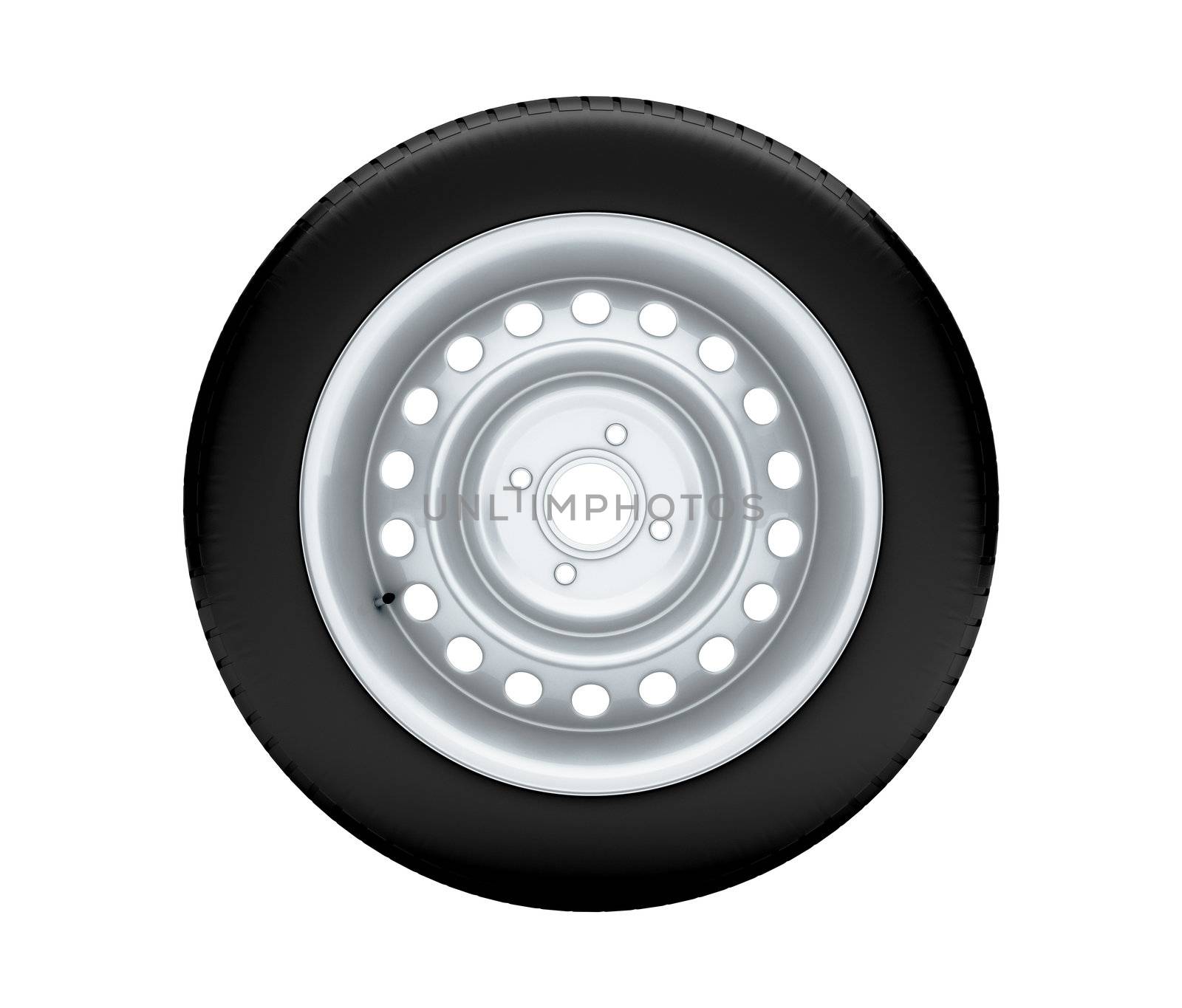 Beautiful car wheel on white background, no shadow. 3D render