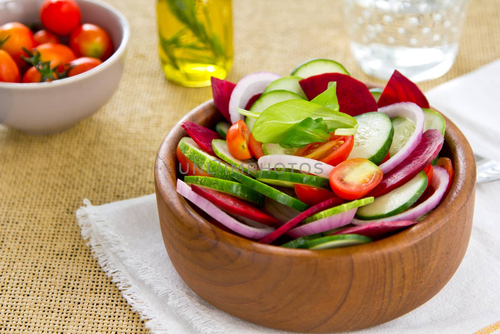 Cucumber and Beetroot with cherry tomato and onion salad