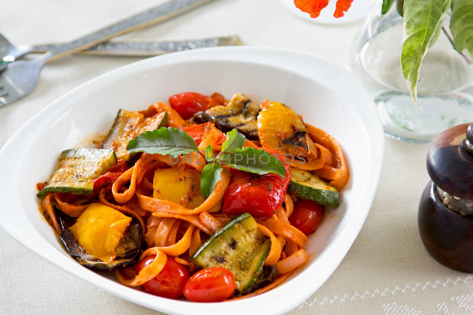 Fettuccine with Grilled vegetables by vanillaechoes