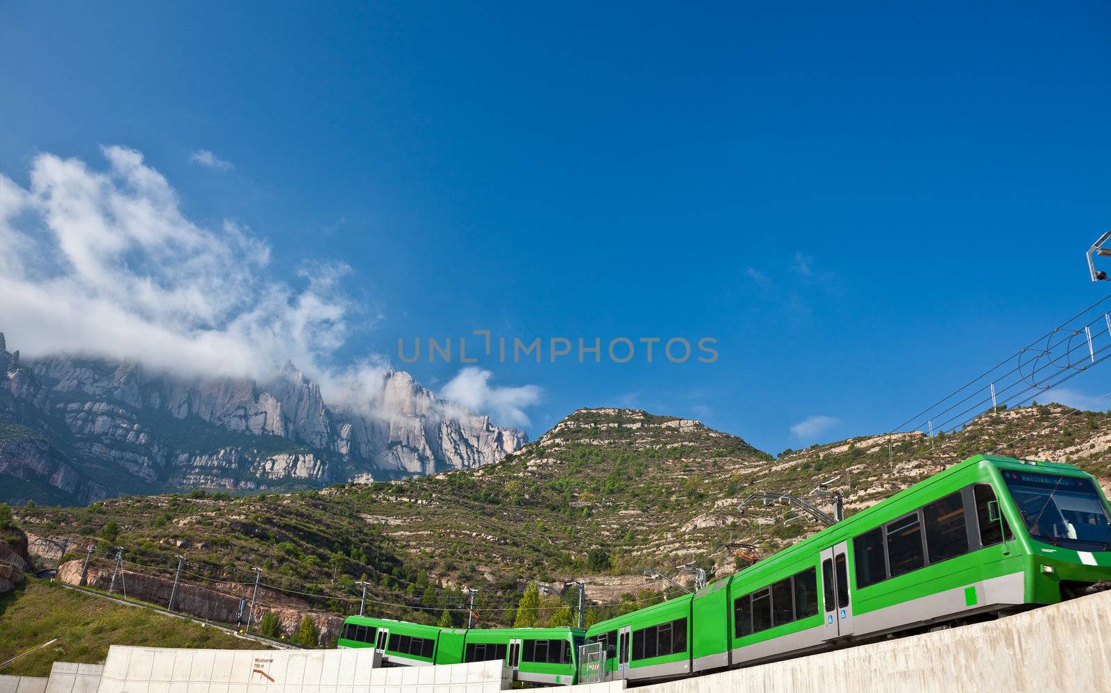 Famous Monserrat  mountains in Spain and  train