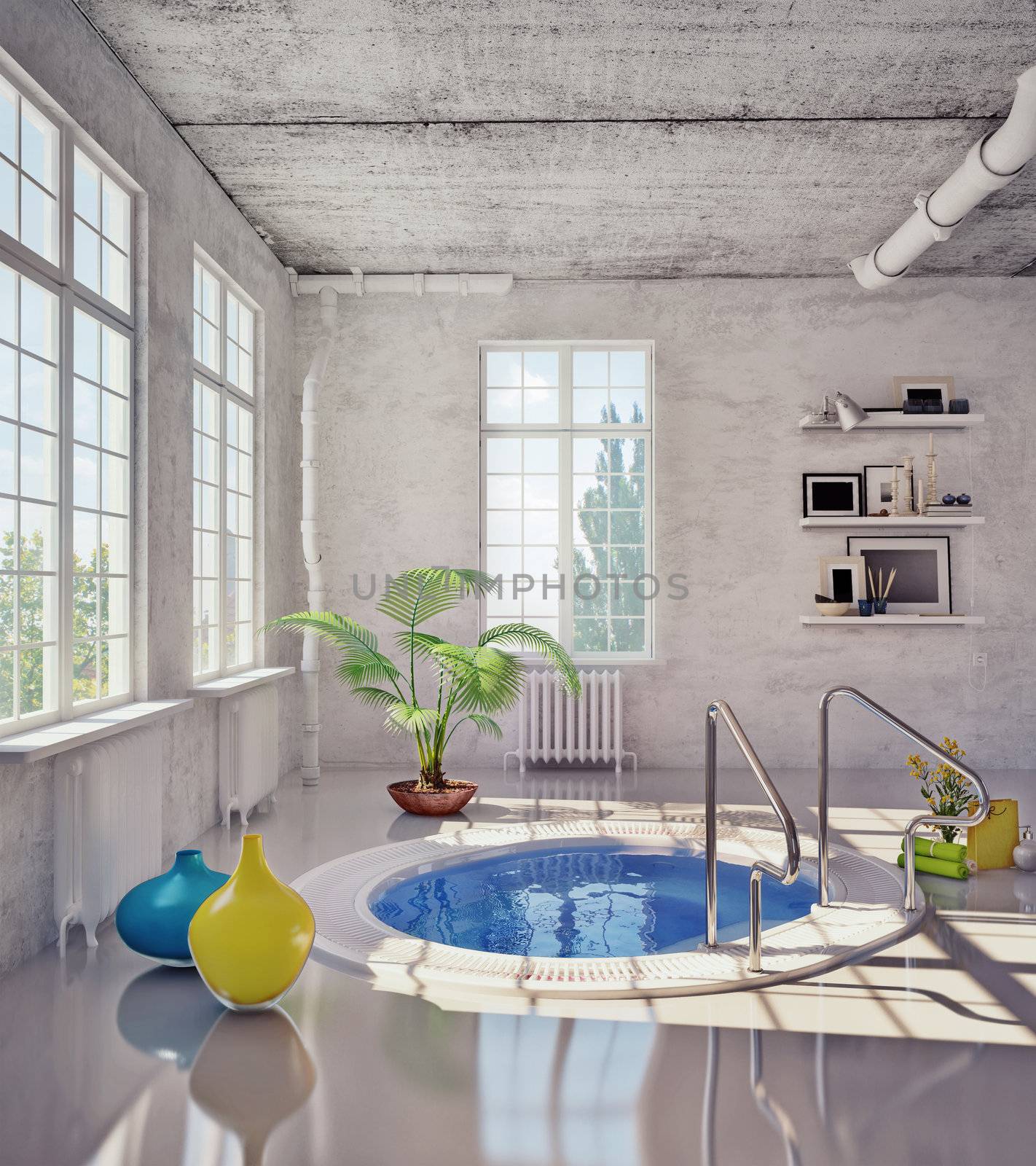 modern bathroom in loft interior ( 3d illustration)