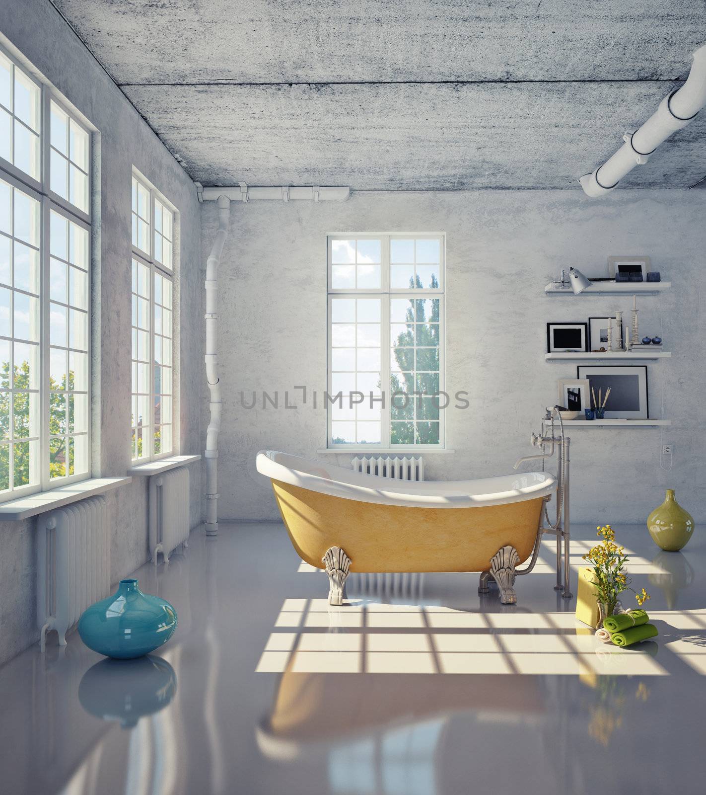bathtub in the loft interior (illustration) 