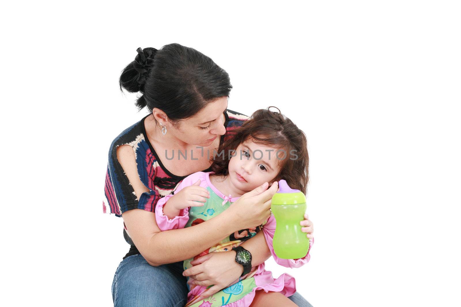 mother is holding a sick daughter in her arms