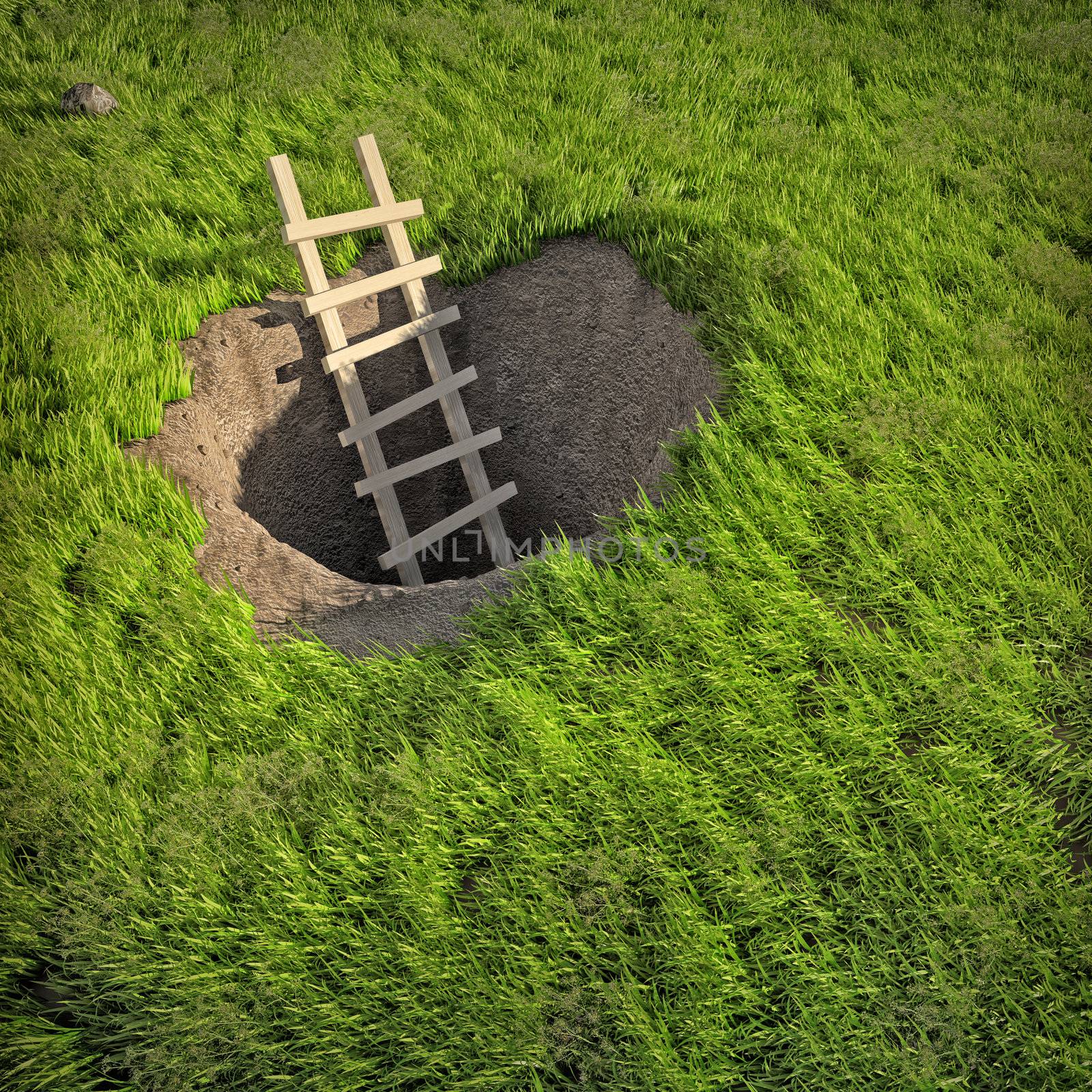 3d illustration of ladder in ground  hole 