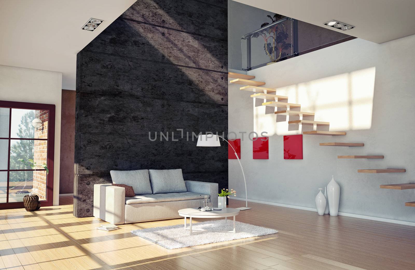 Beautiful modern living room interior (cg illustration)