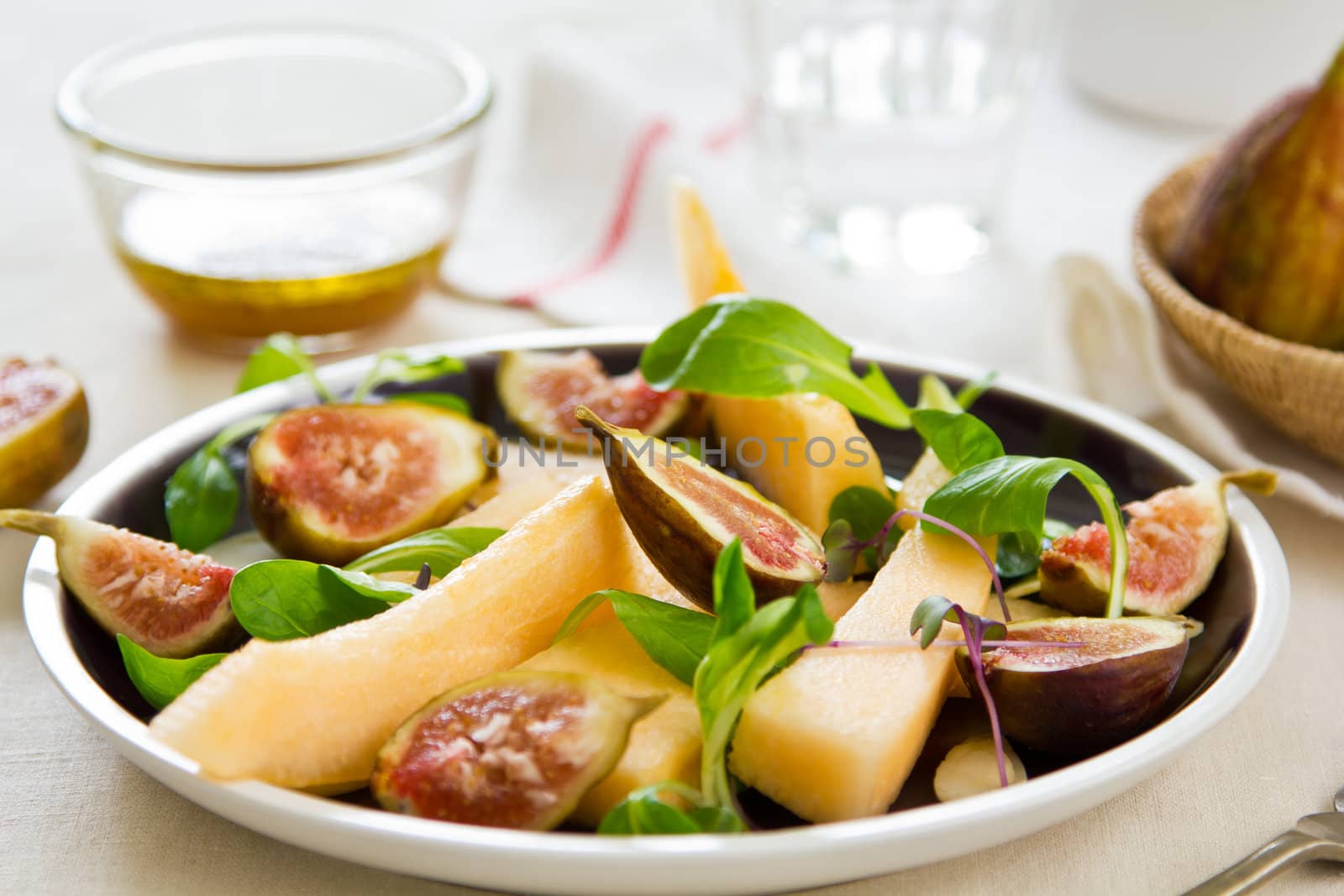Fig,Cantaloupe and almond salad by vinaigrette