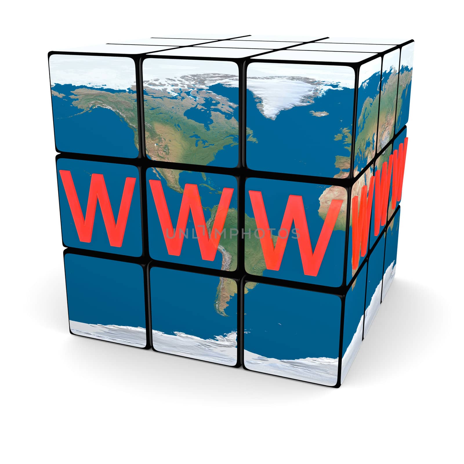 World wide web on Earth cube isolated on white background. Elements of this image furnished by NASA.