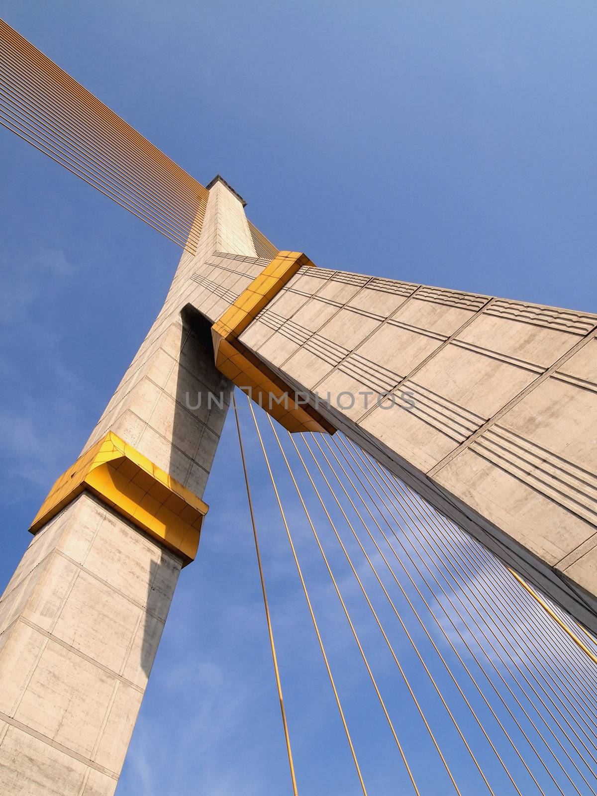 Mega sling Bridge,Rama 8, in bangkok Thailand
The bridge is shown a powerful, strong, giant     