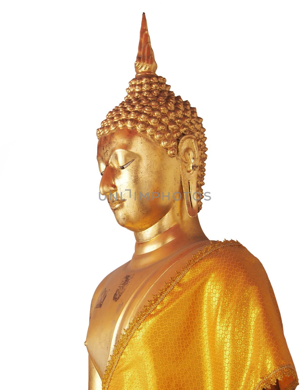 Golden Buddha in Meditation isolated on white background       